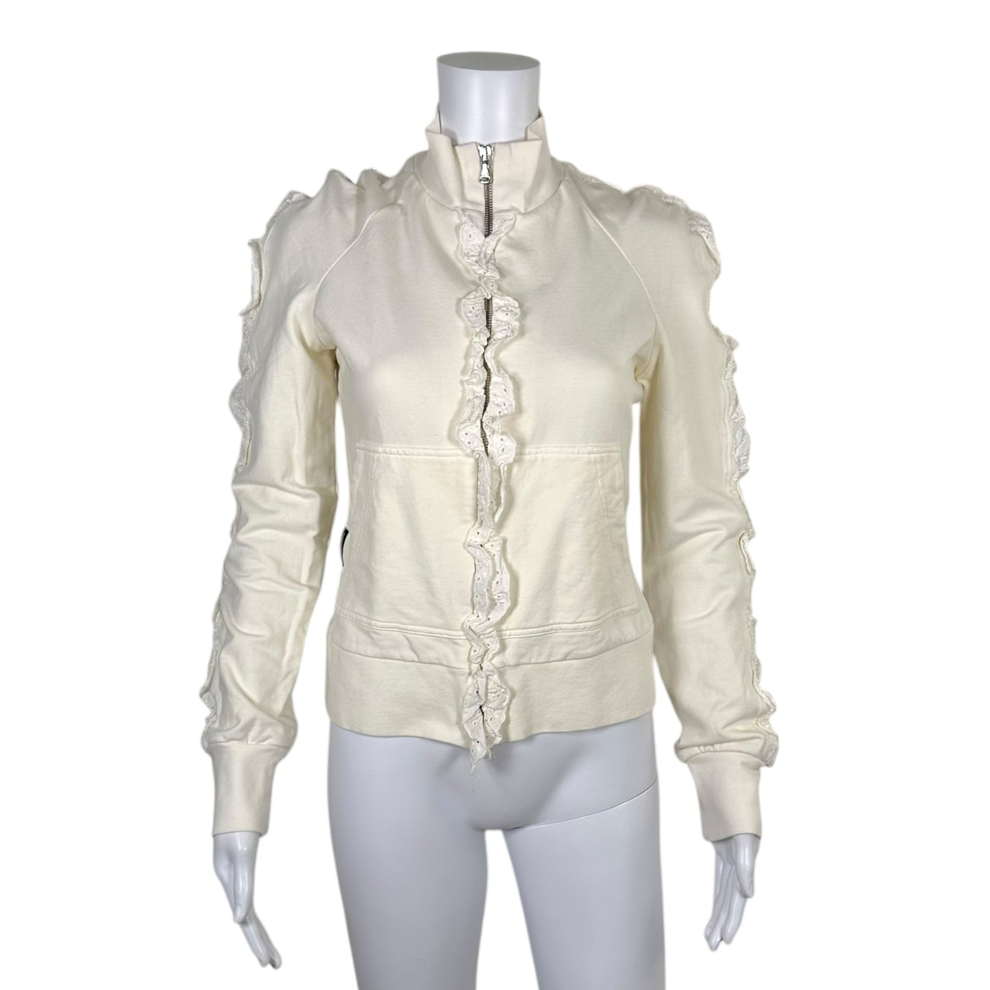 D&G Dolce & Gabbana White Scalloped Eyelet Trim Sweatshirt