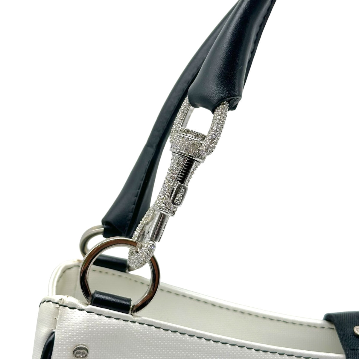 Christian Dior Shoulder Bag White Leather Crystal Accent