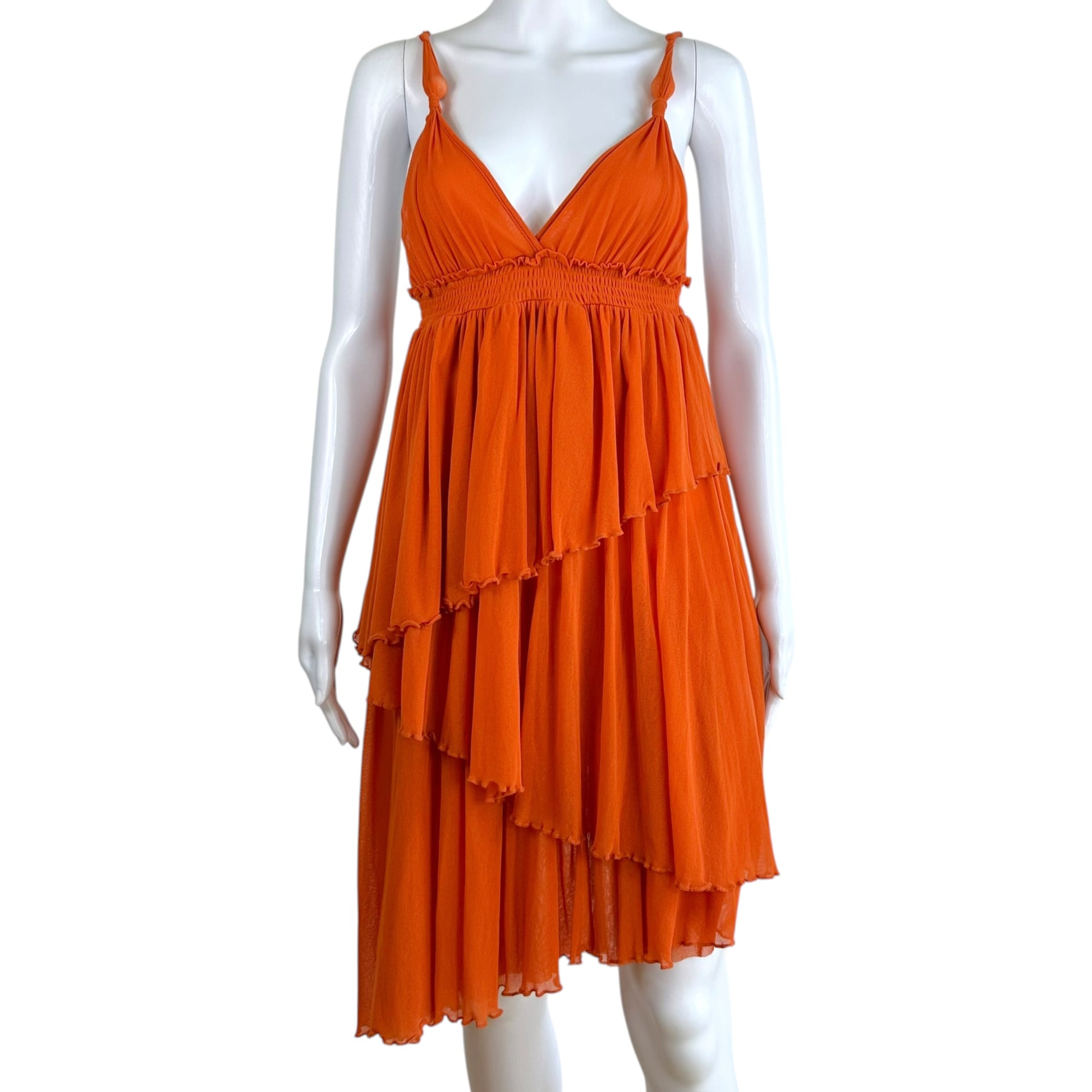 Jean Paul Gaultier Orange Tiered Mesh Midi Dress
