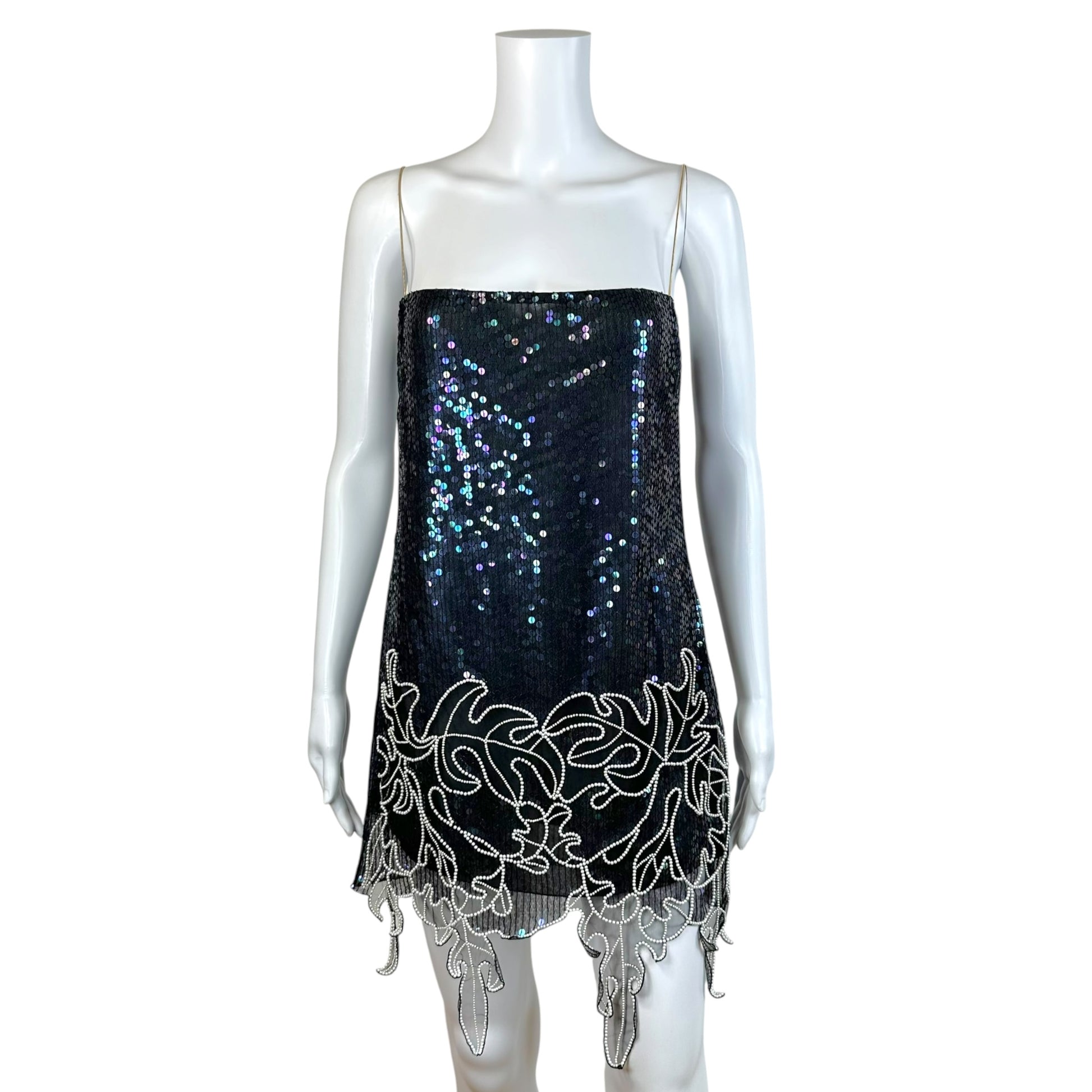Dsquared2 Silver Sequin Crystal Mini Dress Spaghetti Straps