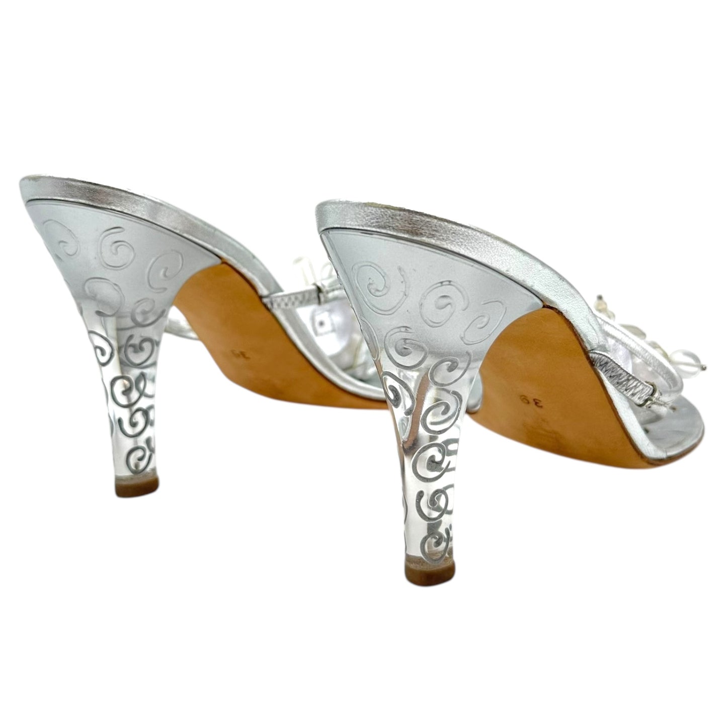 Manolo Blahnik Silver Beaded Flip Flop Heels