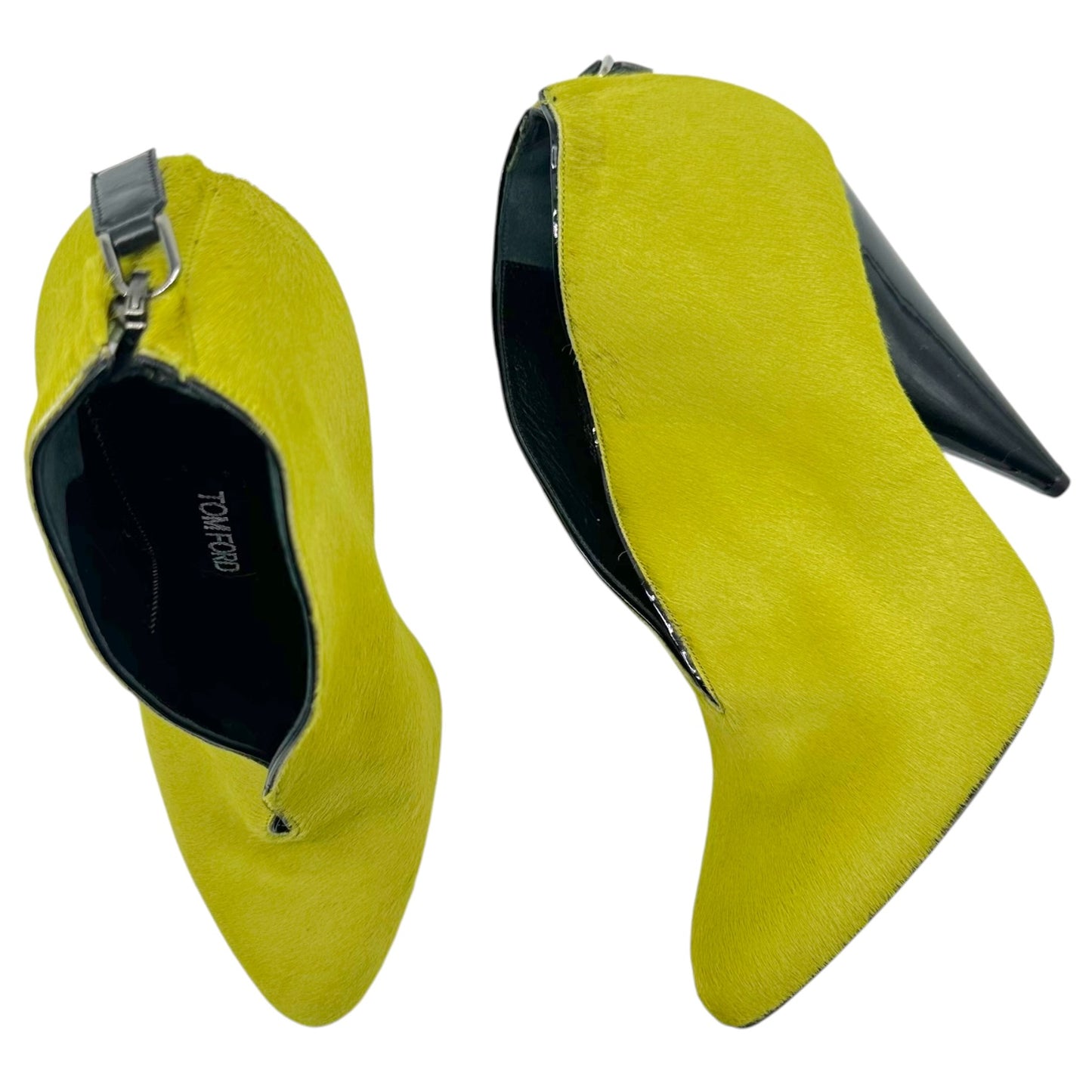 Tom Ford Lime Green Ponyhair V Cut-Out Heeled Booties
