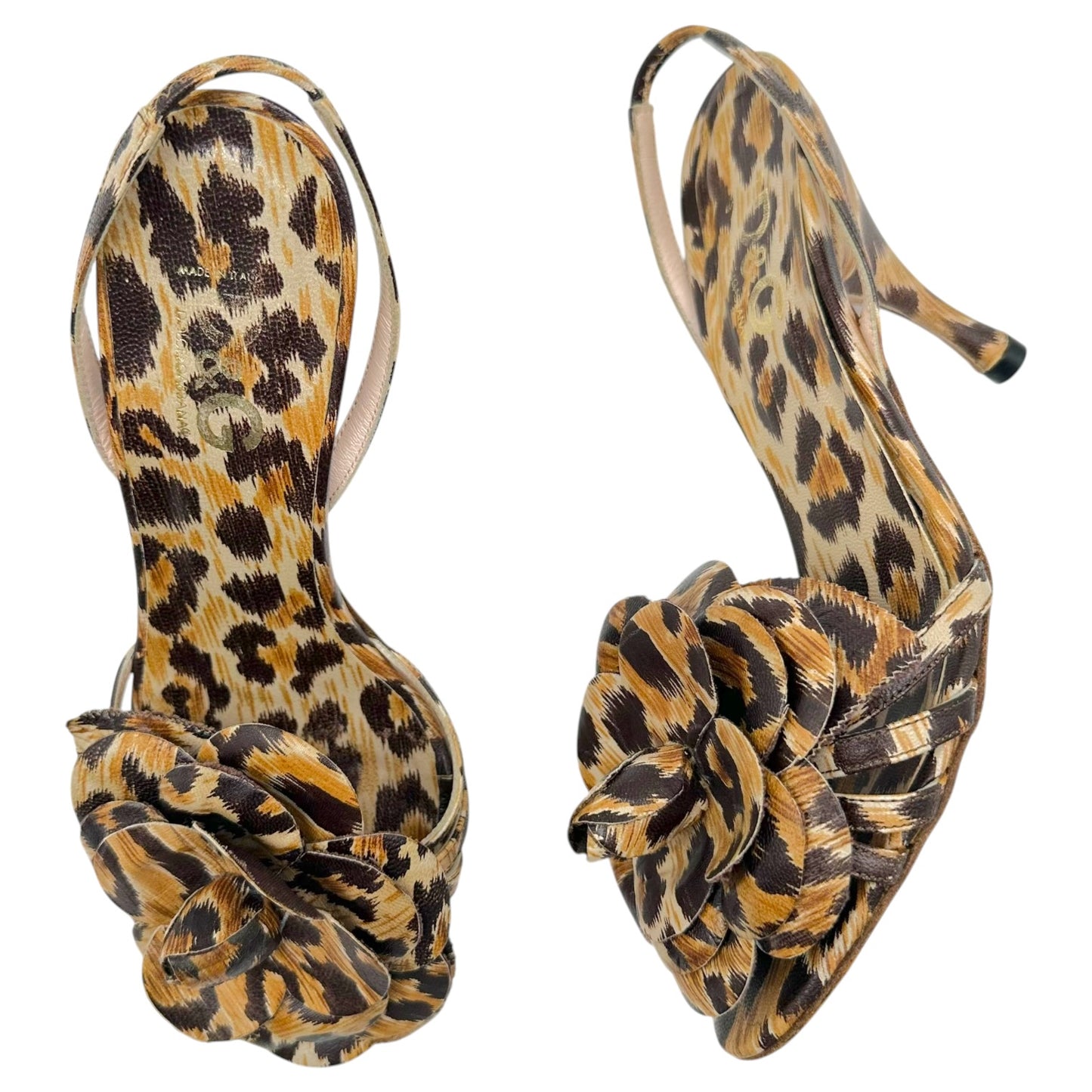 D&G Dolce & Gabbana Leopard Print Flower Leather Sandal Heels