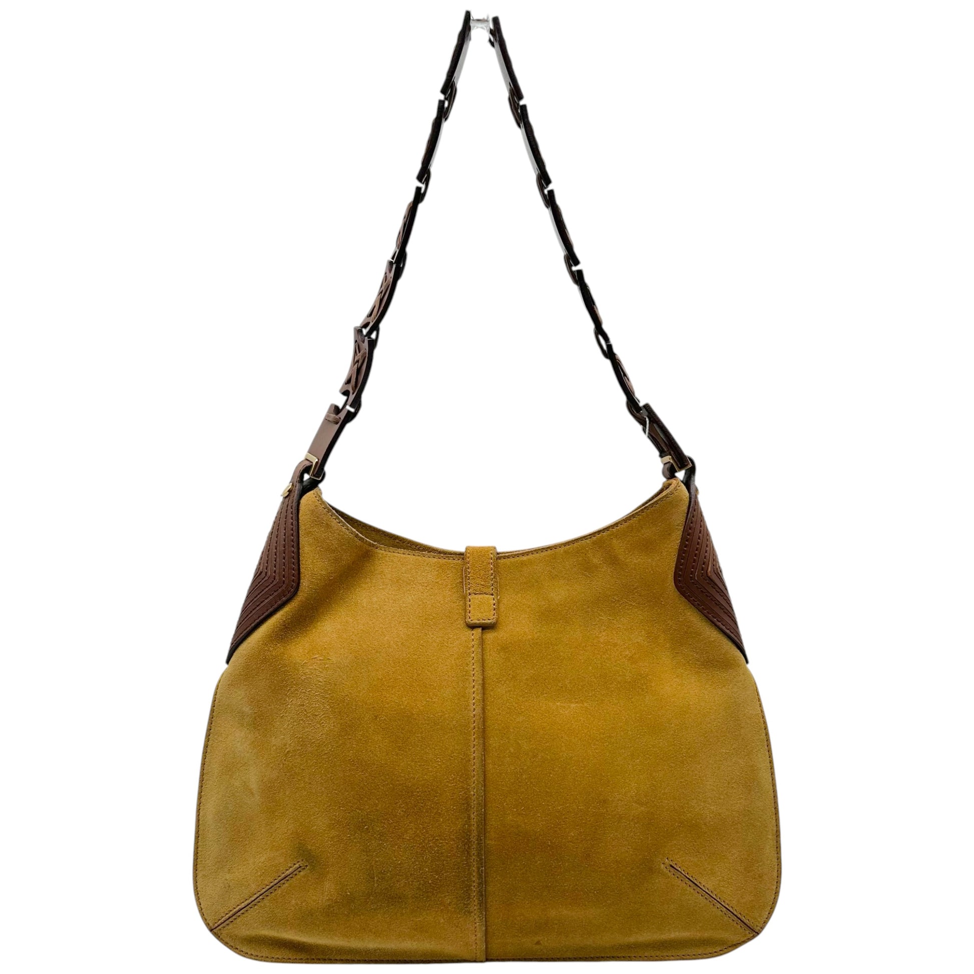 Yves Saint Laurent Brown Suede Cross-Stitch Shoulder Bag