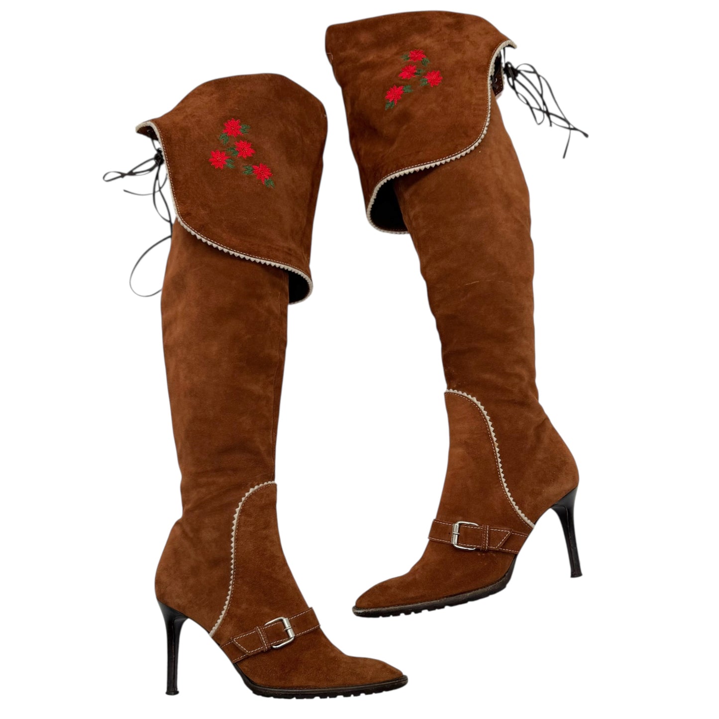 Dsquared2 Runway Suede Embroidered Thigh High Heeled Boots - Outfit Repeater