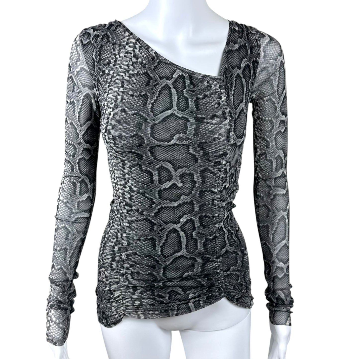 Jean Paul Gaultier Gray Mesh Snakeskin Print Longsleeve Top