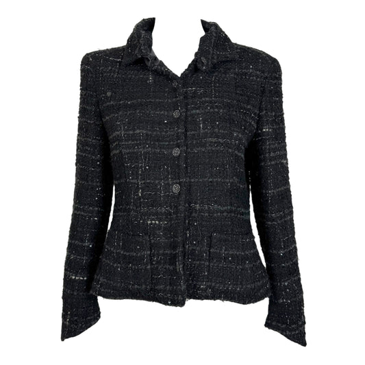 Chanel Tweed Jacket Black Gray Sequin Embellished M