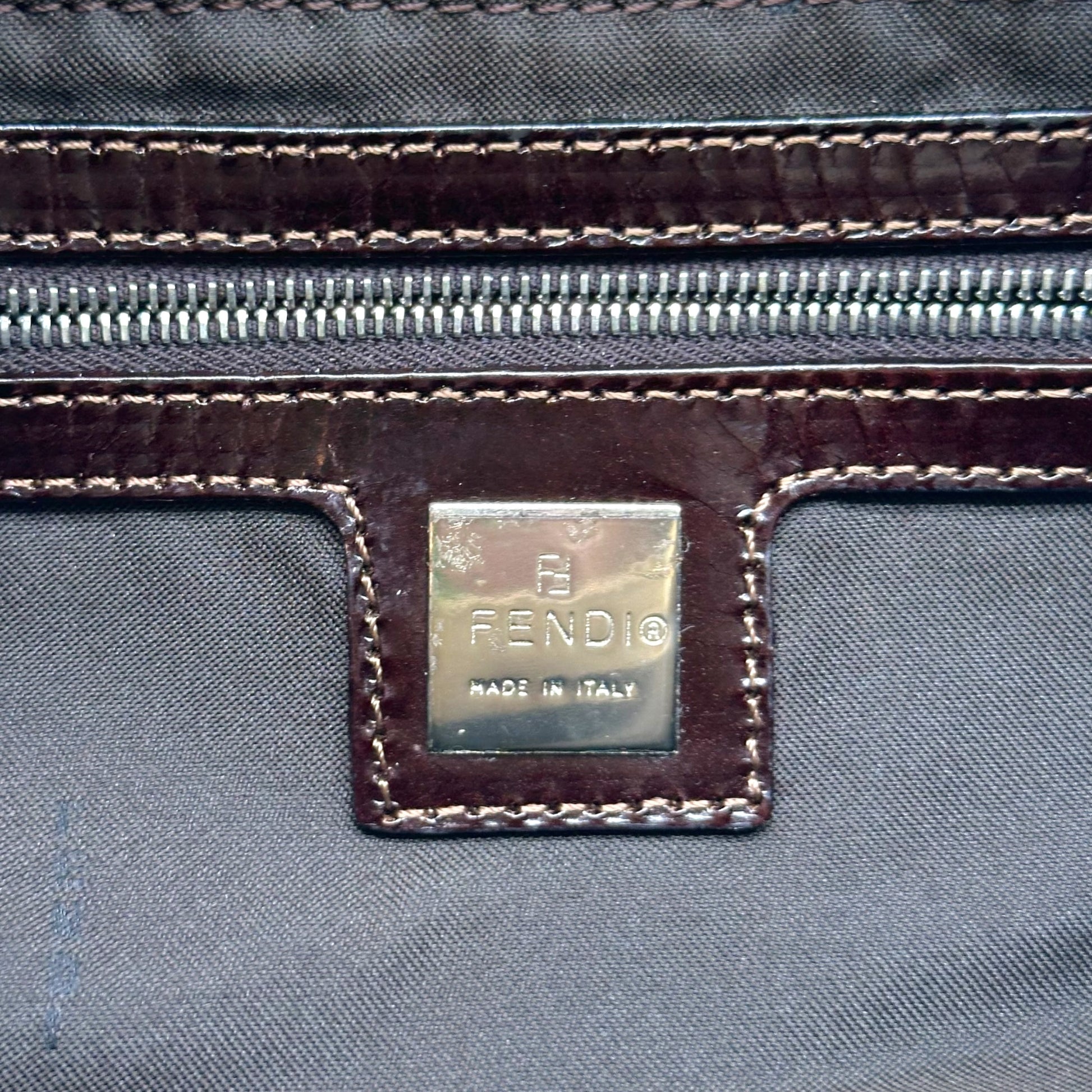 Fendi Baguette Bag Ivory Zucca Monogram Brown Leather