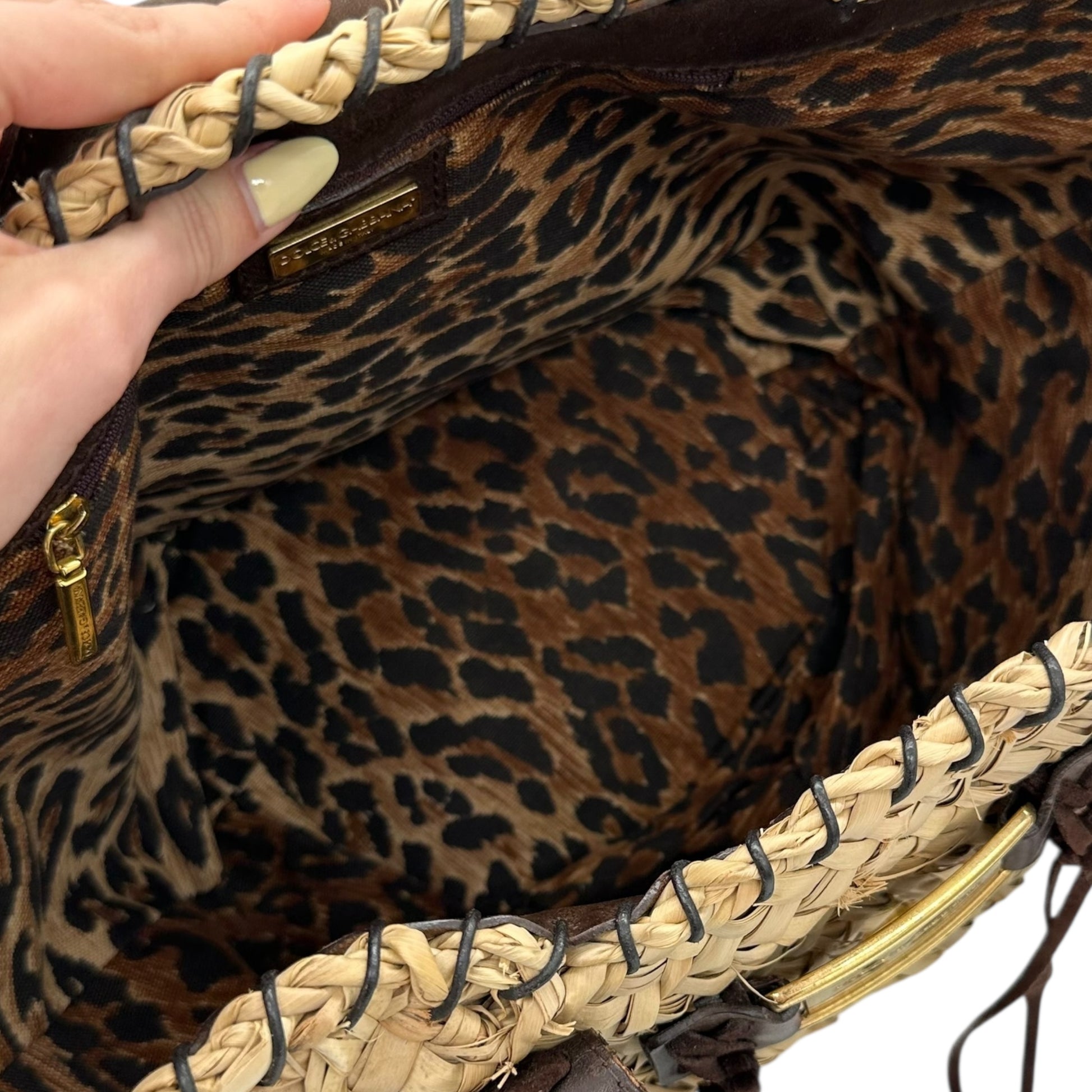 Dolce & Gabbana Brown Leather Trim Raffia Beach Tote Bag - Outfit Repeater