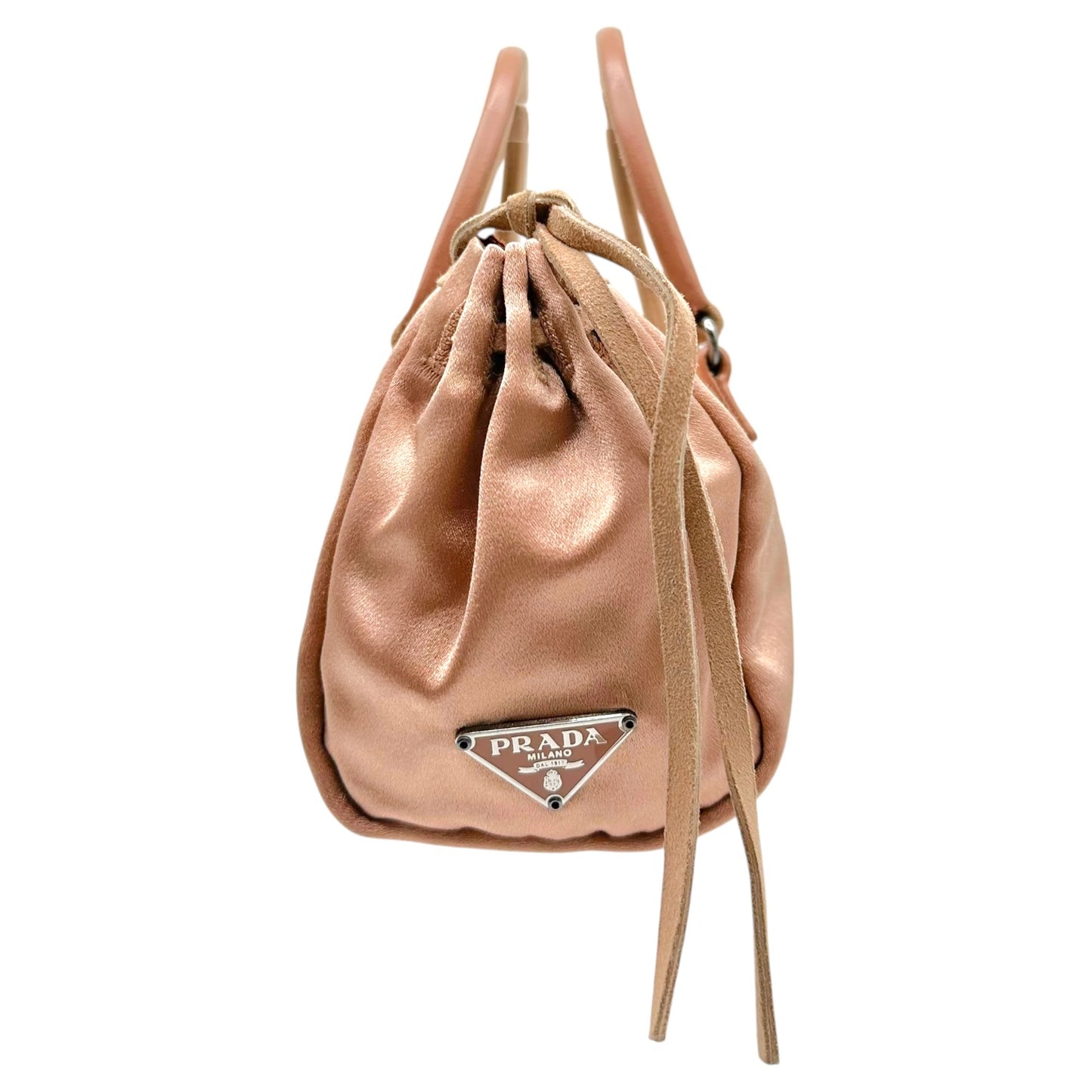 Prada Light Pink Silk & Suede Mini Bowler Handbag