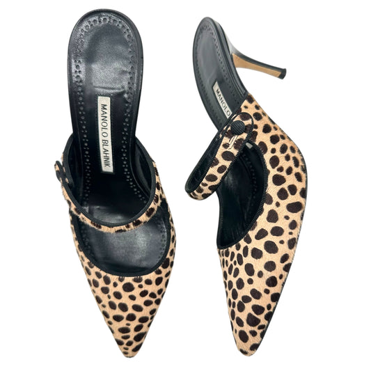 Manolo Blahnik Leopard Print Ponyhair Campari Kitten Heels