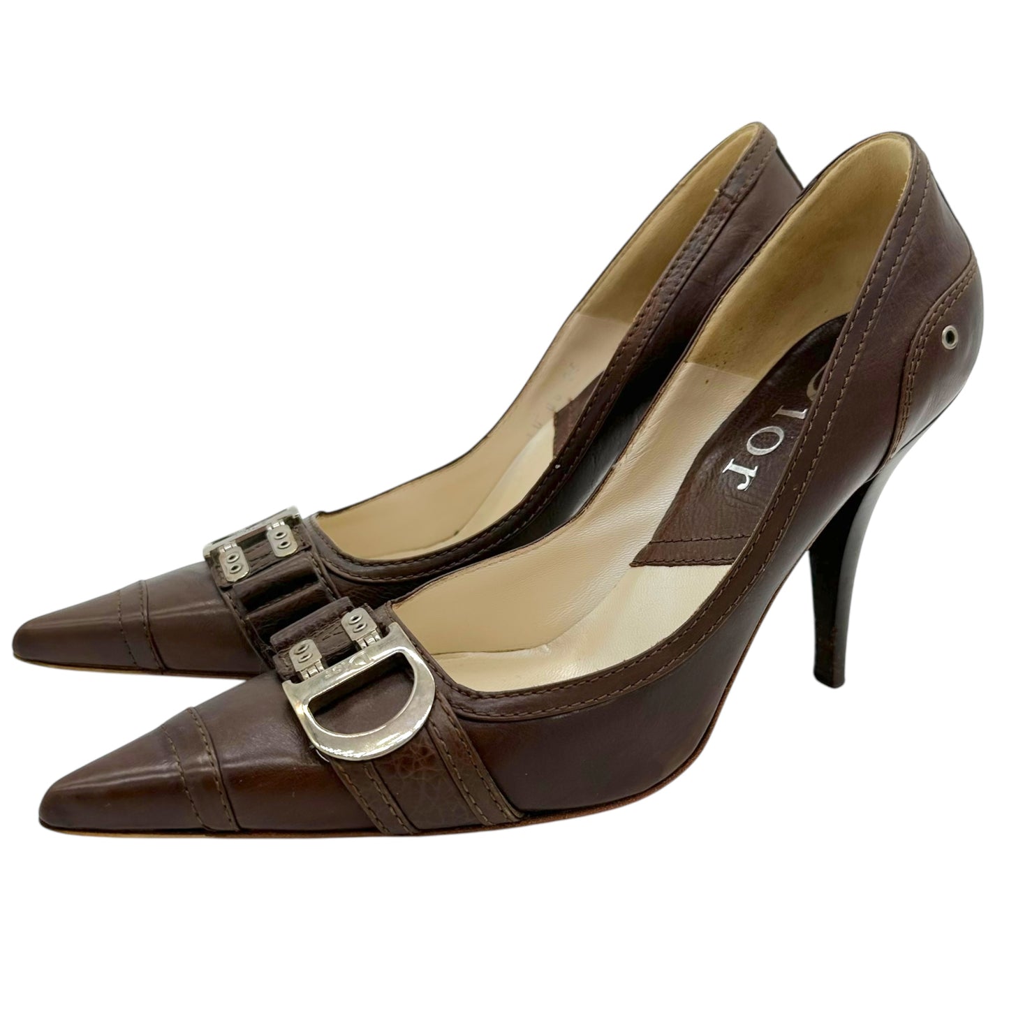 Christian Dior Flight Brown Leather Pointed Toe Heels