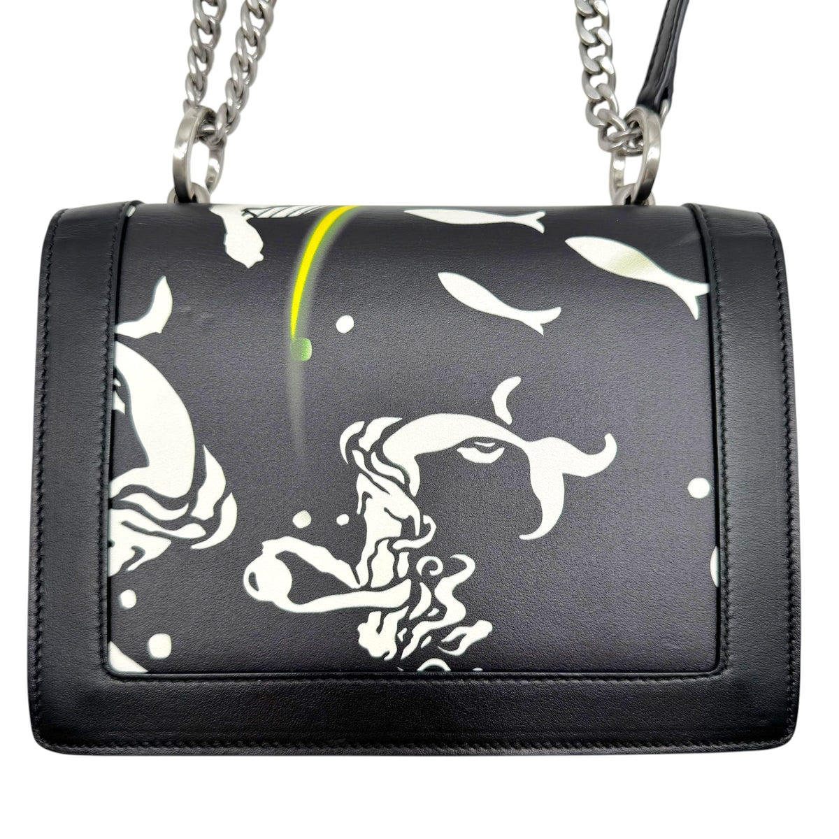 Prada Shoulder Bag Green Yellow Flame Print Leather