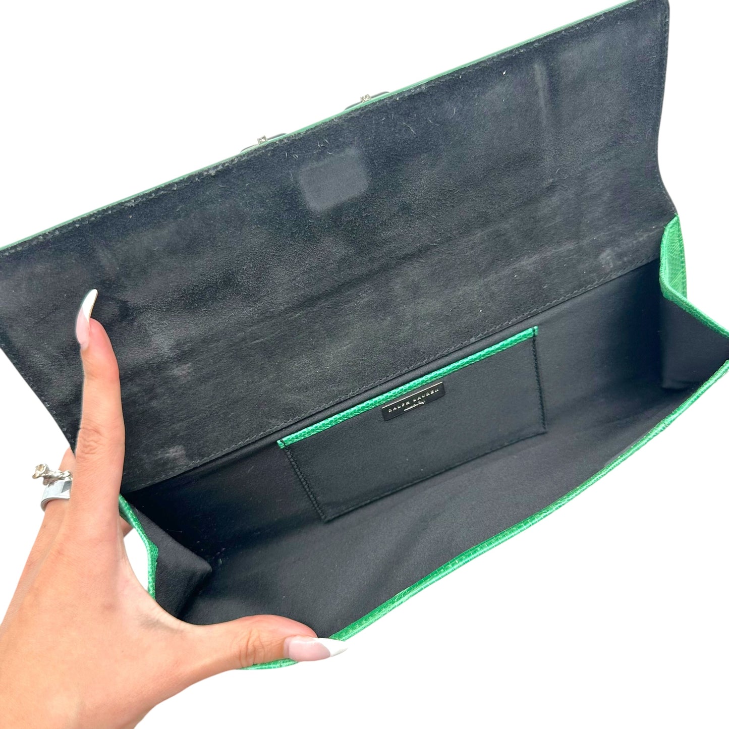 Ralph Lauren Collection Green Lizard & Crystal East-West Clutch Bag