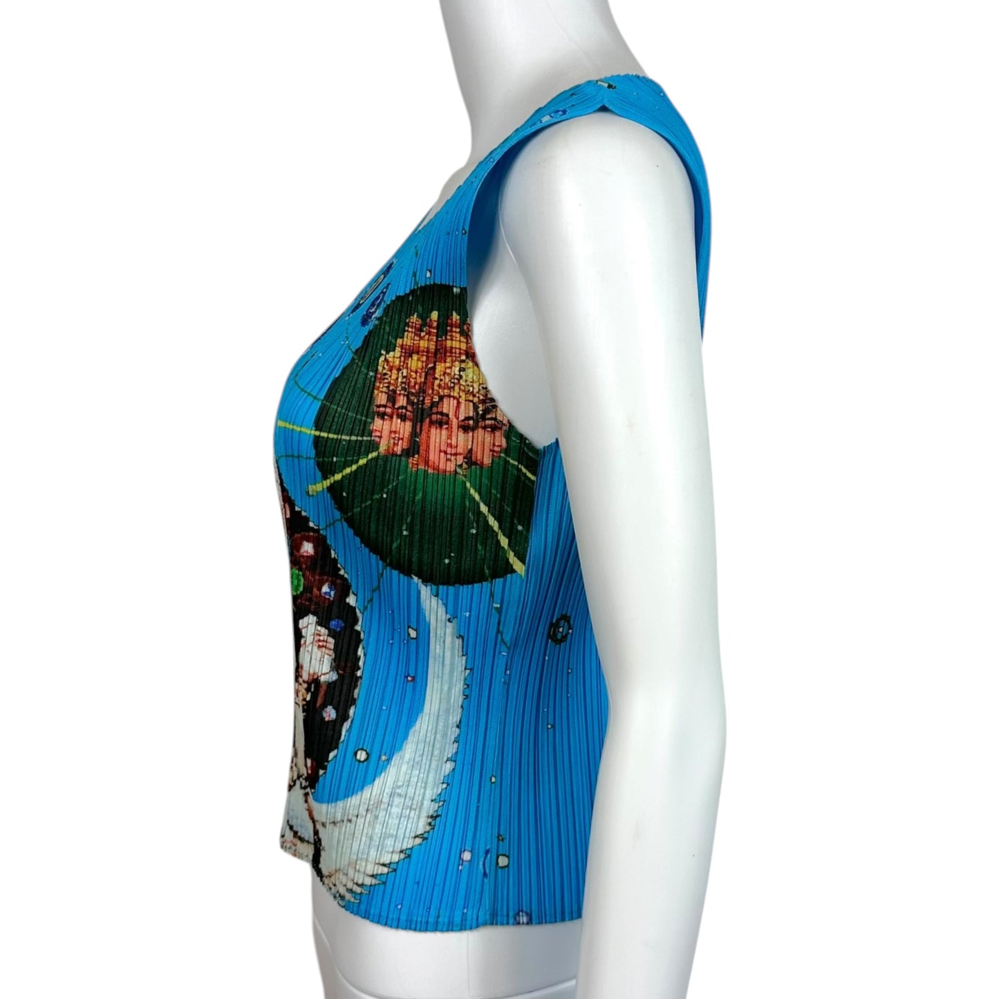 Issey Miyake Pleats Please x Tadanori Yokoo 'Indian / Space' Blue Printed Pleated Tank
