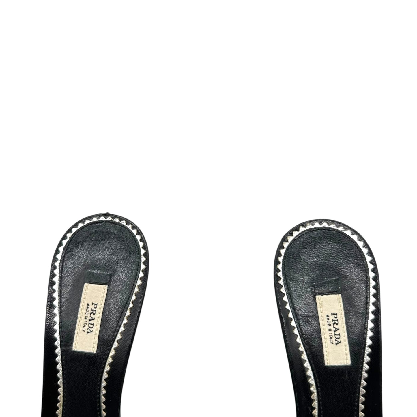 Prada Black Leather Rivet Embellished Kitten Heel Sandals