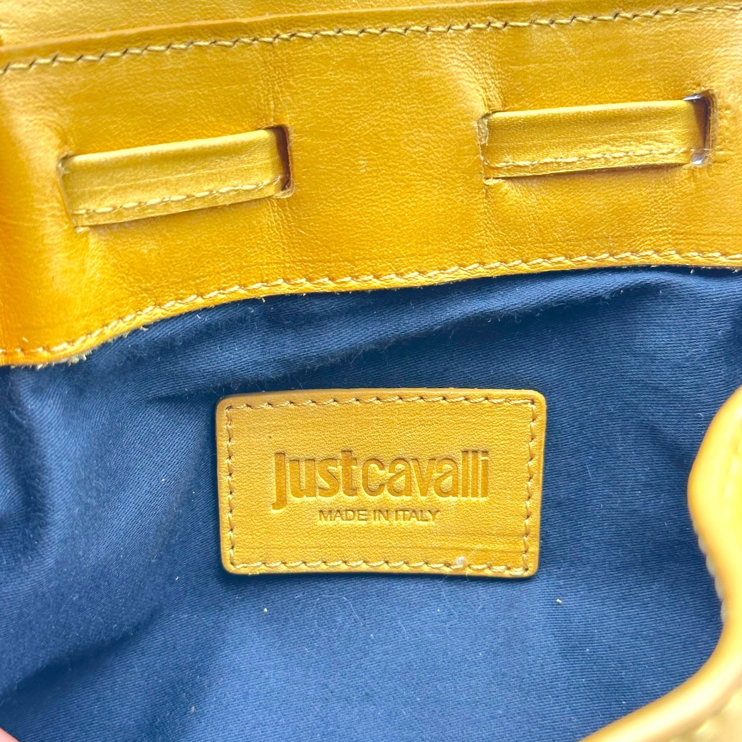 Roberto Cavalli Yellow Fringe Trim Studded Crossbody Bag