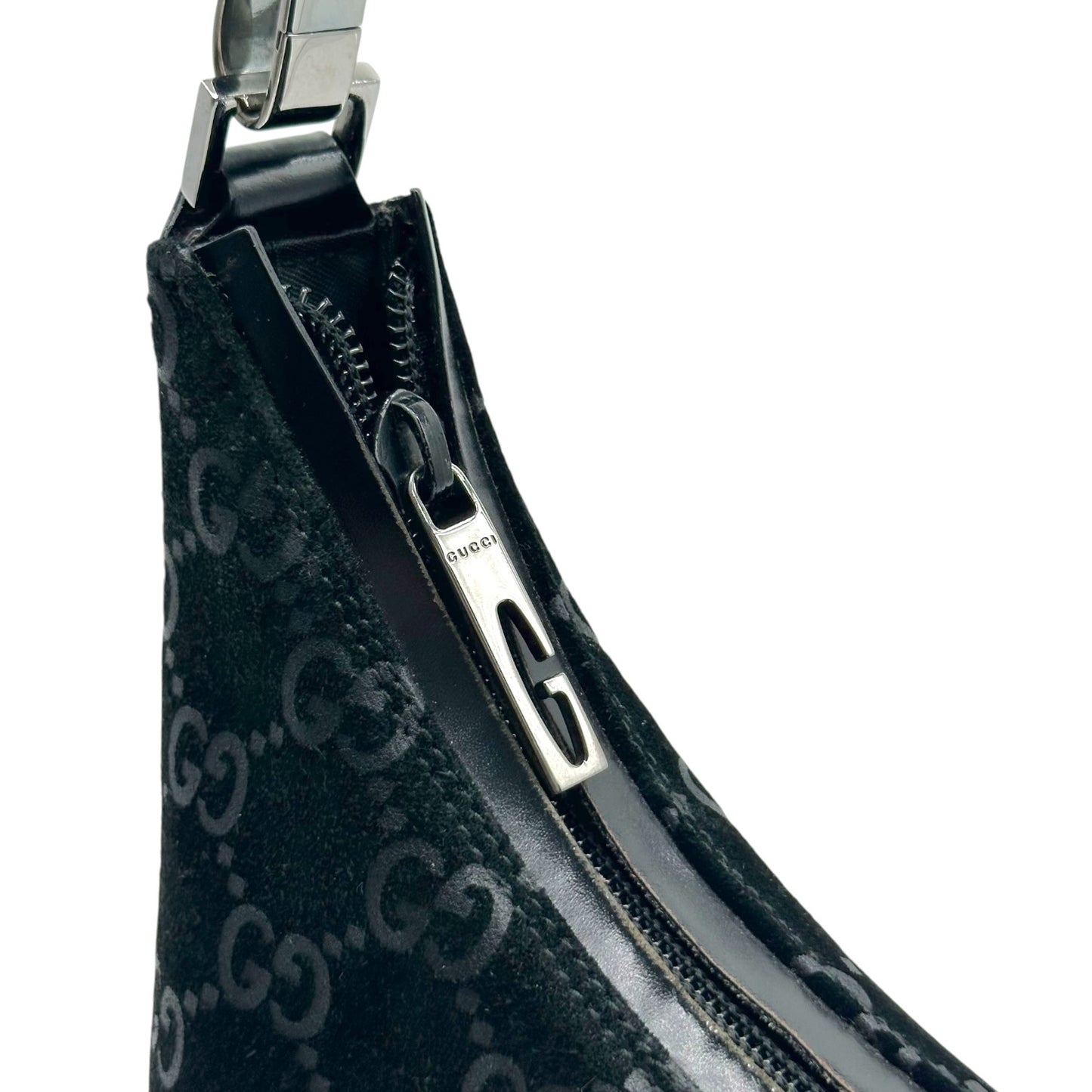 Gucci Black Embossed Monogram Suede Shoulder Bag