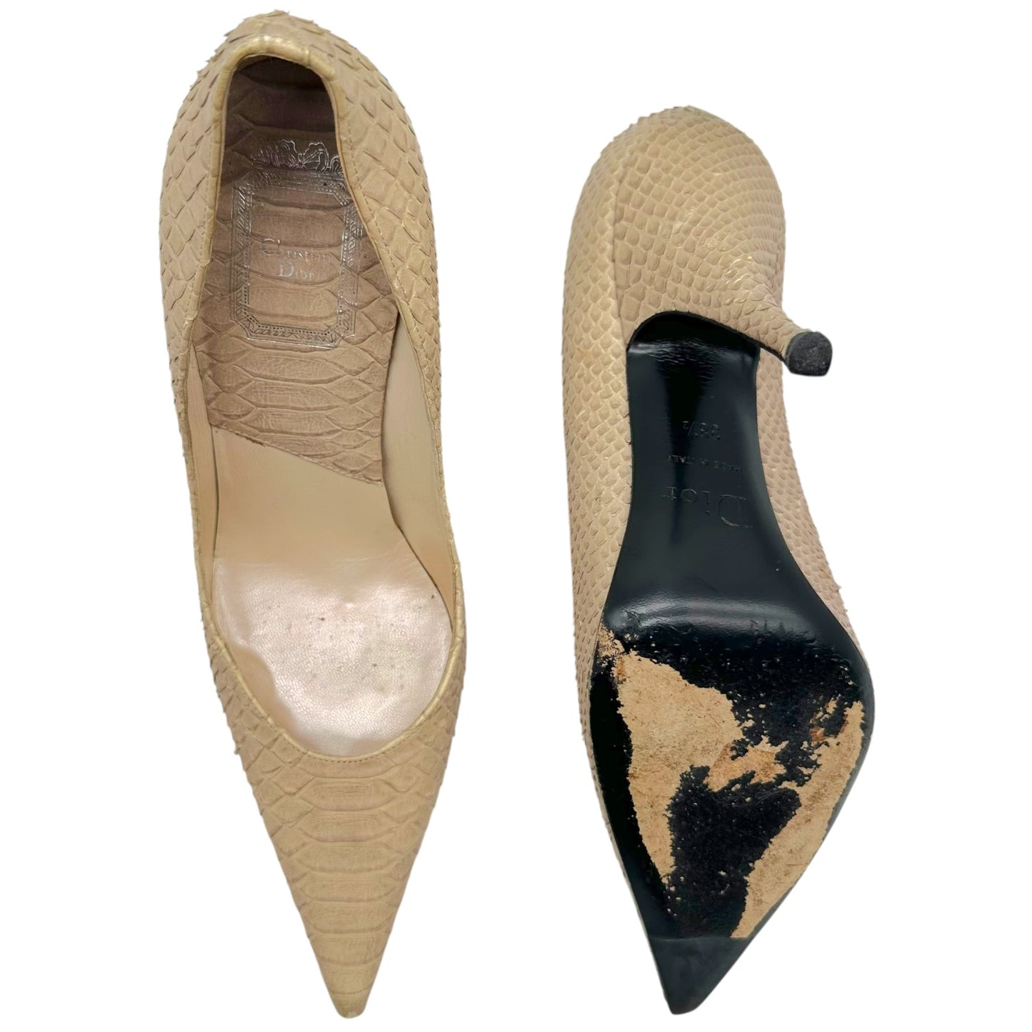 Christian Dior Ivory Snakeskin Pointed Toe Heels