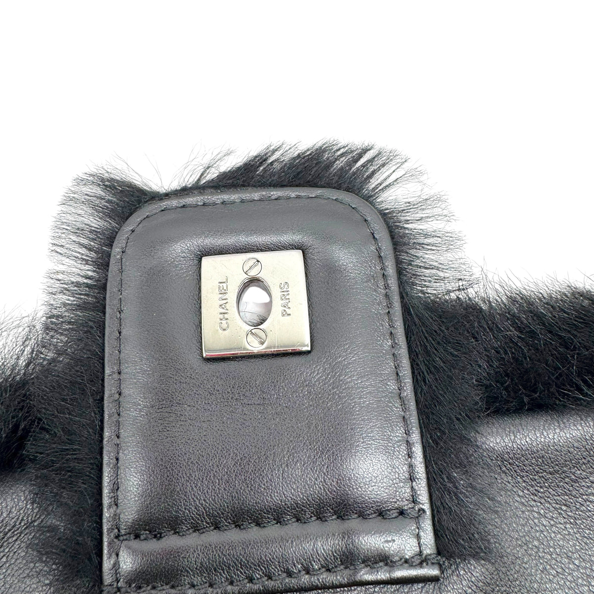 Chanel Sport Black Shearling Quilted Large Flap Bag 2006-08