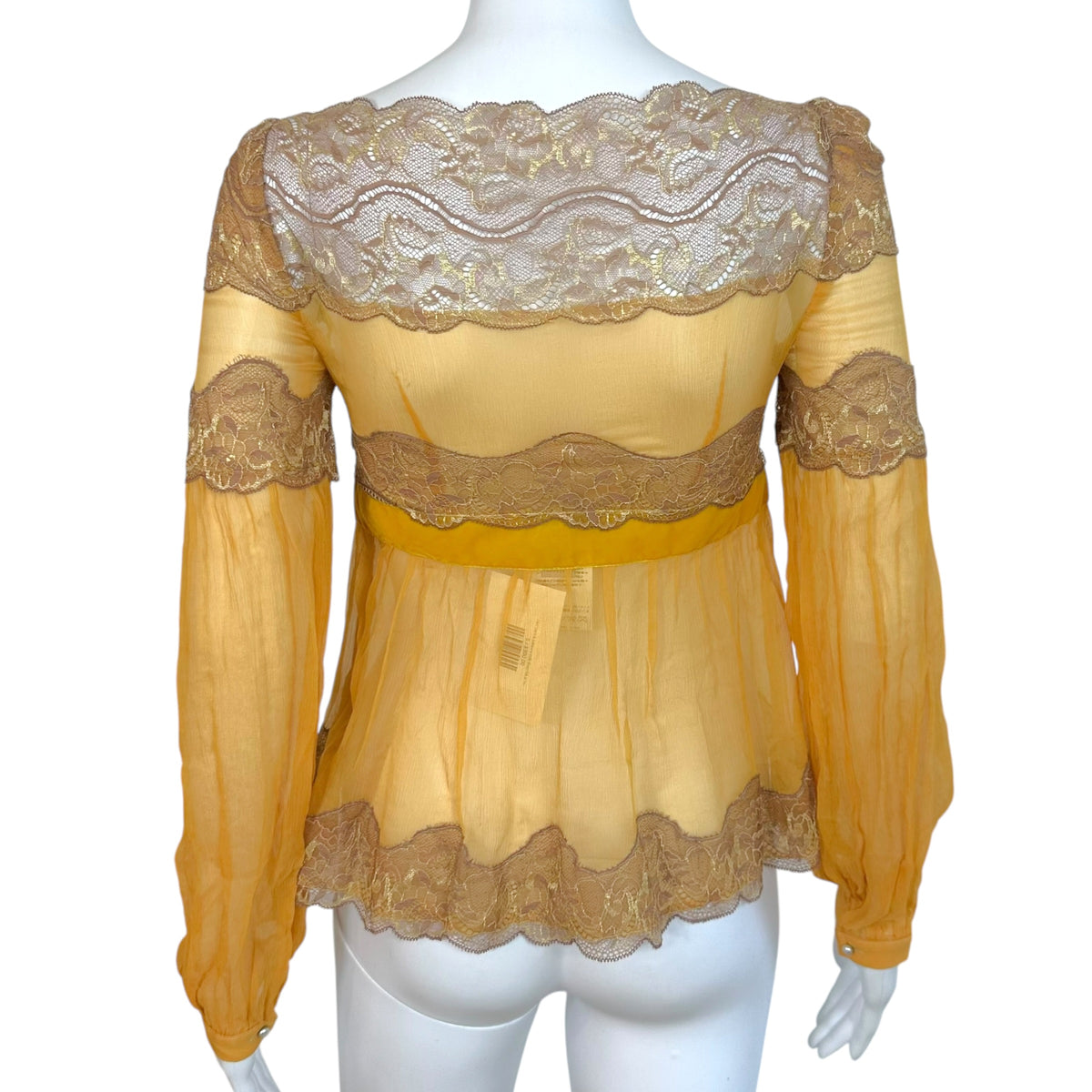 Dolce & Gabbana Gold Sheer Silk Blouse with Taupe Lace
