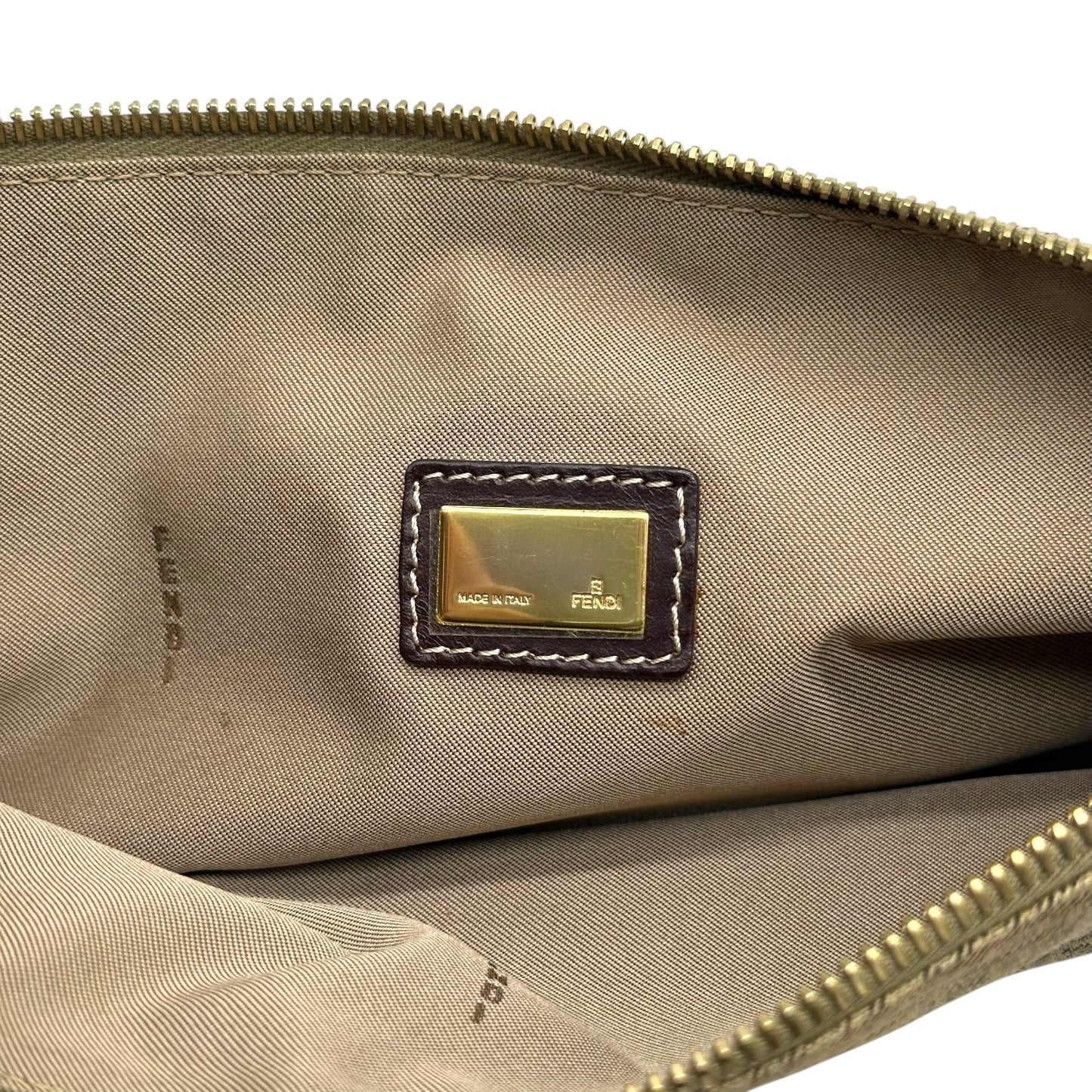Fendi Khaki Green Zucchino Monogram Denim Pochette Bag