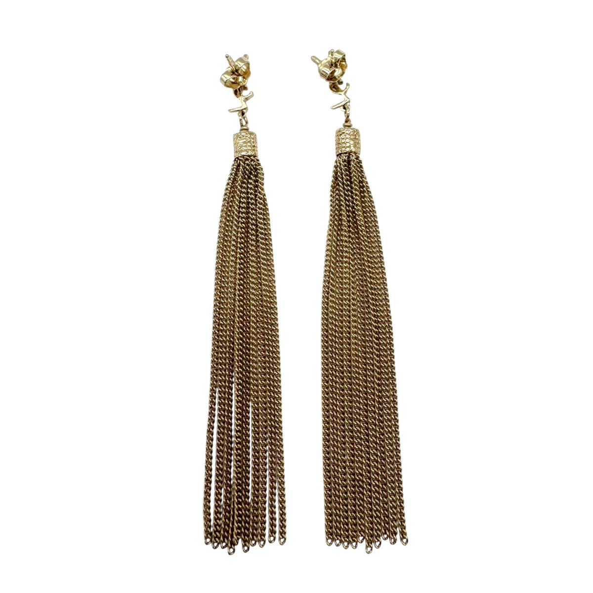 Yves Saint Laurent Dangly Earrings Light Gold Chain Tassel