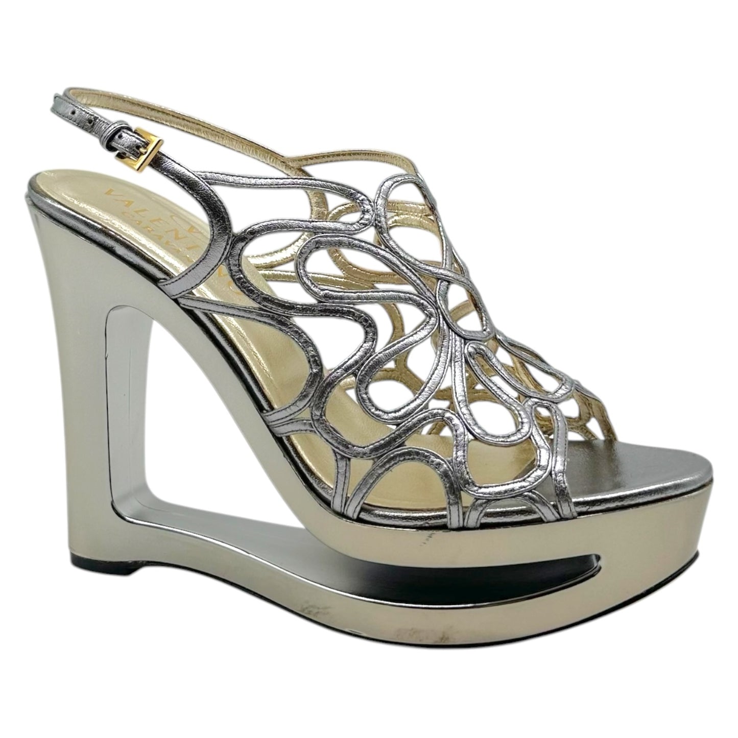 Valentino Garavani Silver Cut-Out Platform Wedge Heels