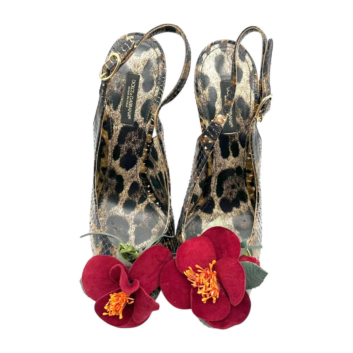 Dolce & Gabbana Pyton & Leather Flower Slingback Heels