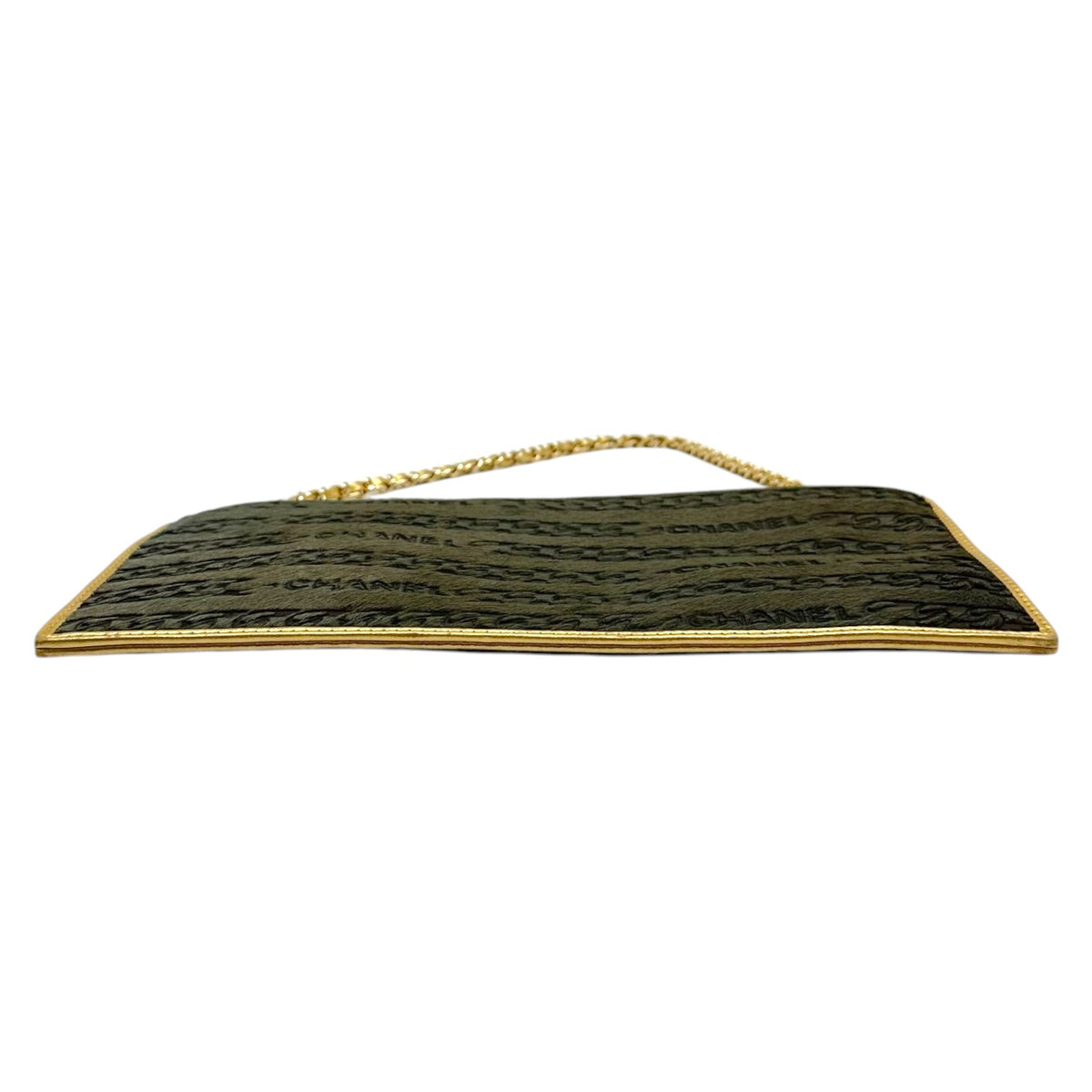Chanel Pochette Bag Khaki Green Ponyhair Gold Leather