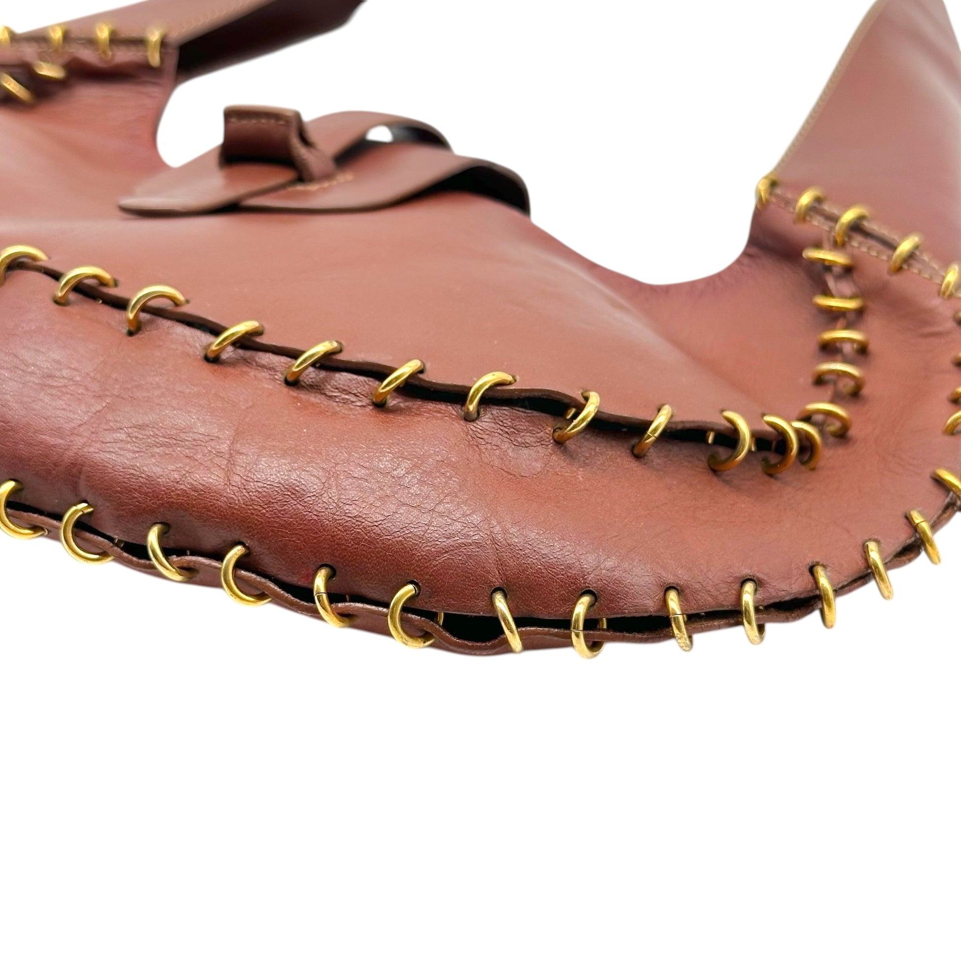 Loewe Brown Leather Small Hobo Bag with Gold Detailing