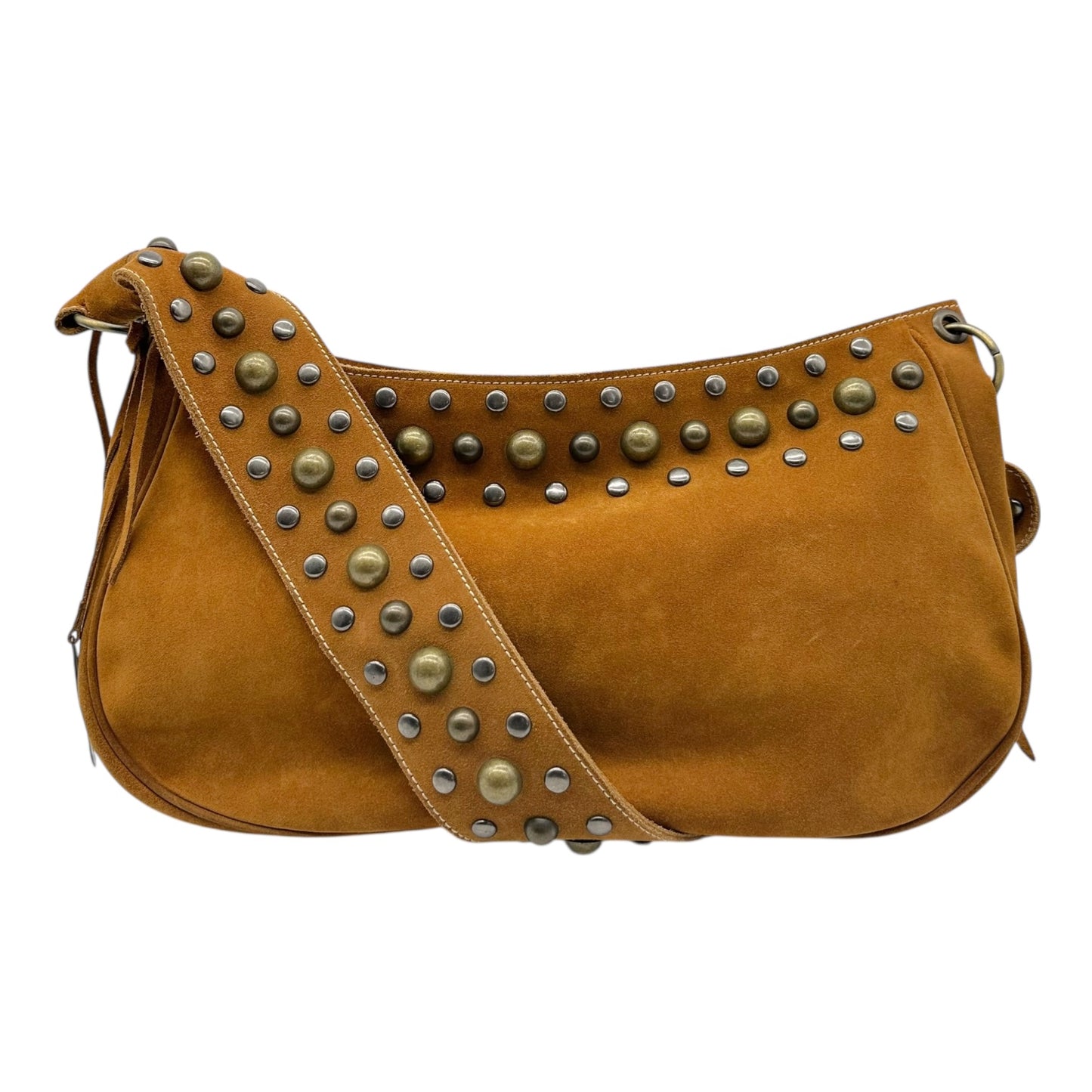 Dolce & Gabbana Tan Suede Studded Hobo Bag - Outfit Repeater