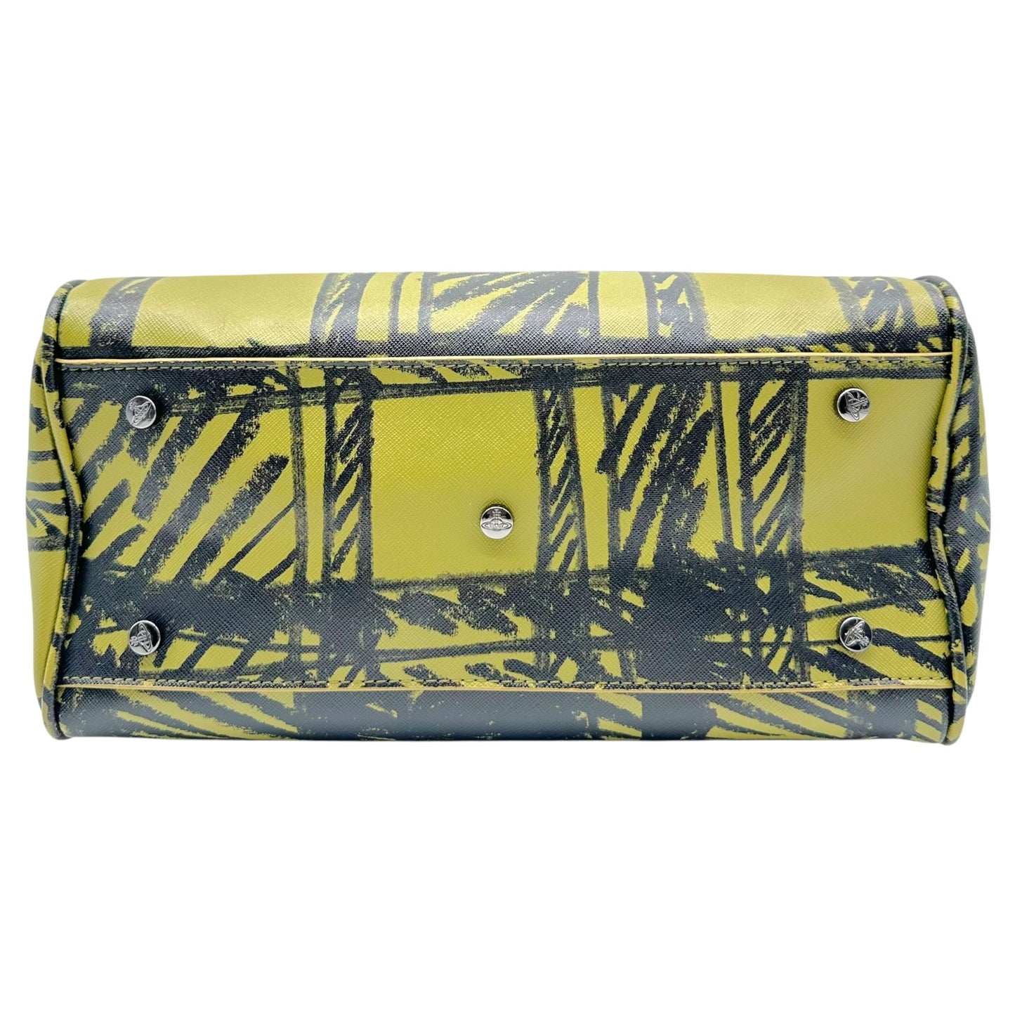 Vivienne Westwood Green & Black Scribble Plaid Print Bowler 2-Way Bag