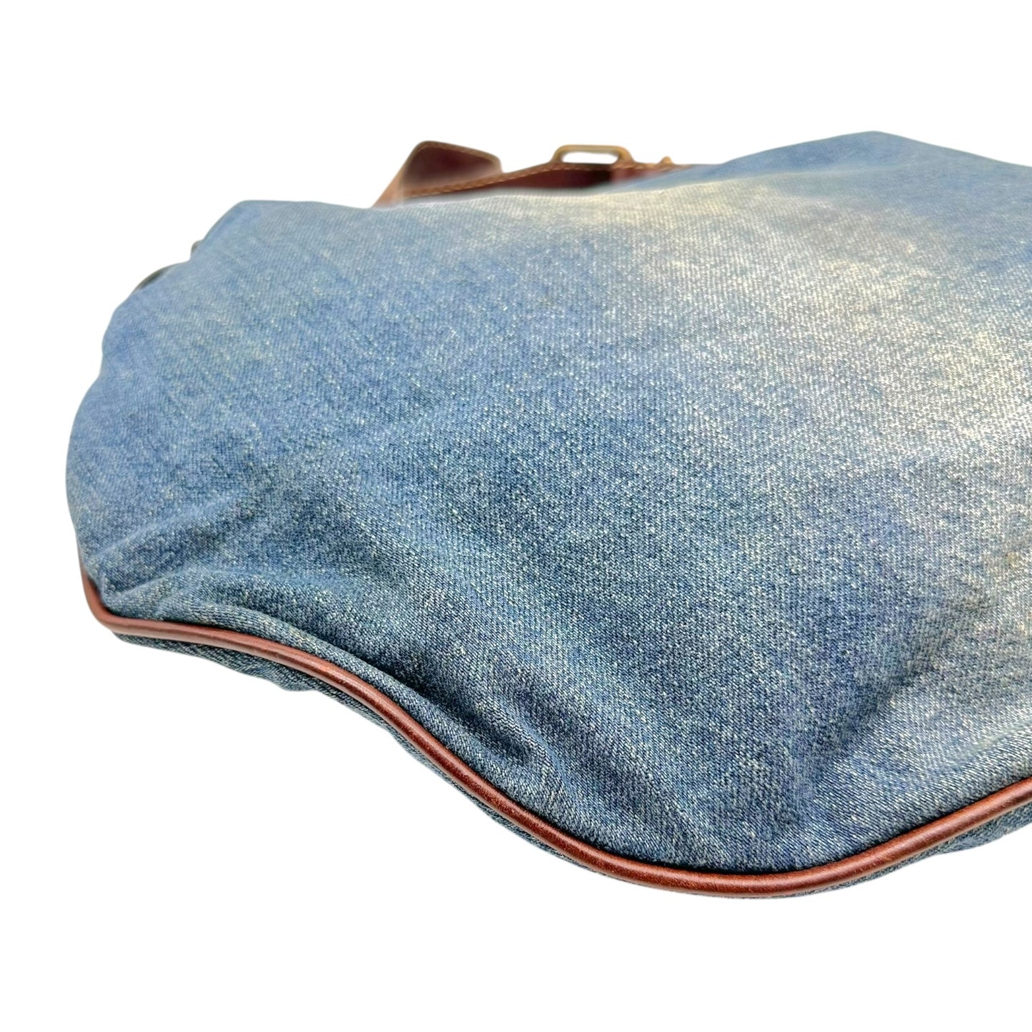 Fendi Denim & Brown Leather Large Oyster Shoulder Bag
