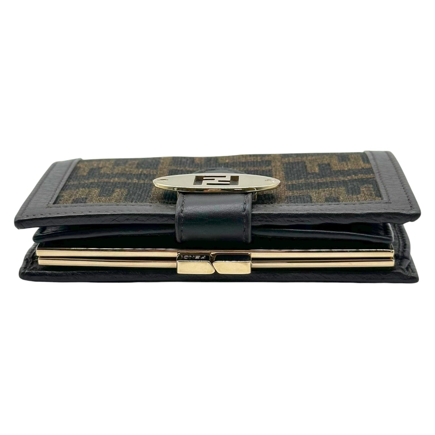 Fendi Brown Zucca Monogram Kisslock Wallet