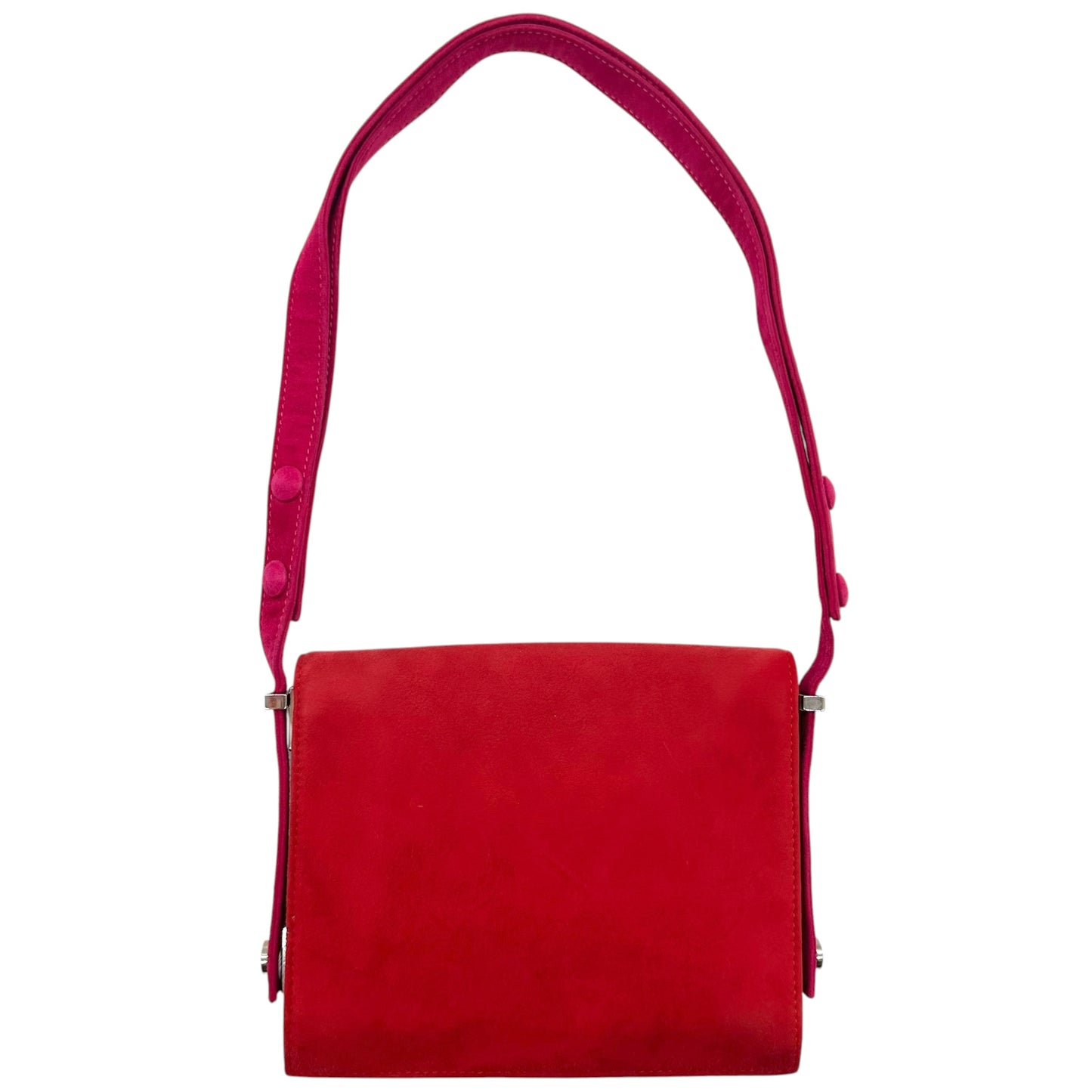 Fendi Convertible Shoulder Bag Pink Red Suede Logo Emblem