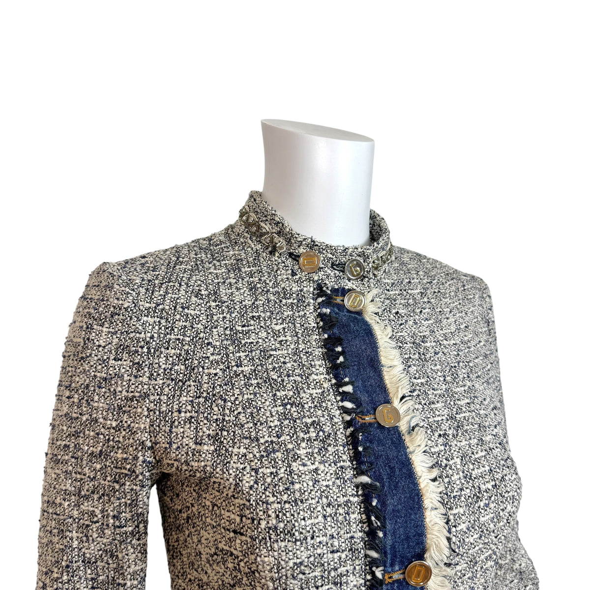 Dolce & Gabbana Tweed Denim Jacket Crystal Embellished