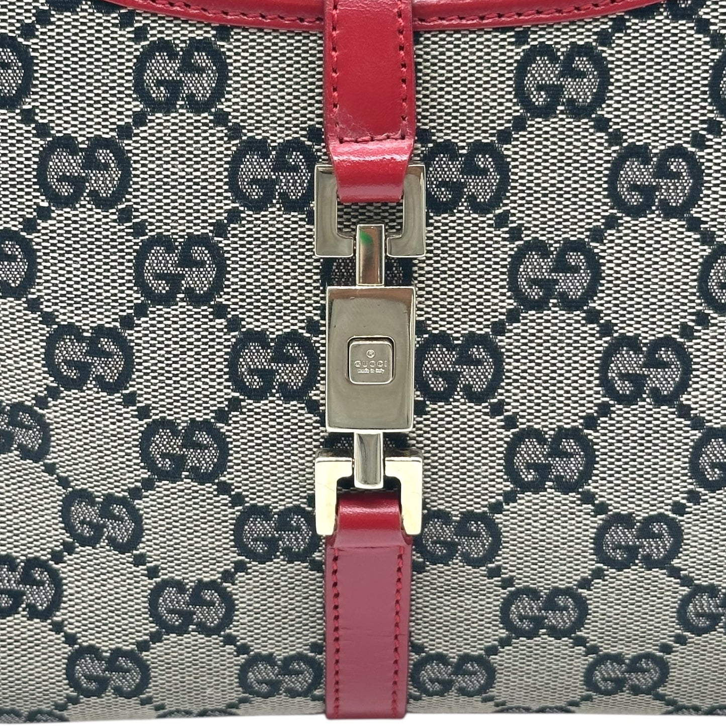 Gucci Gray Monogram & Red Leather Mini Jackie Bag