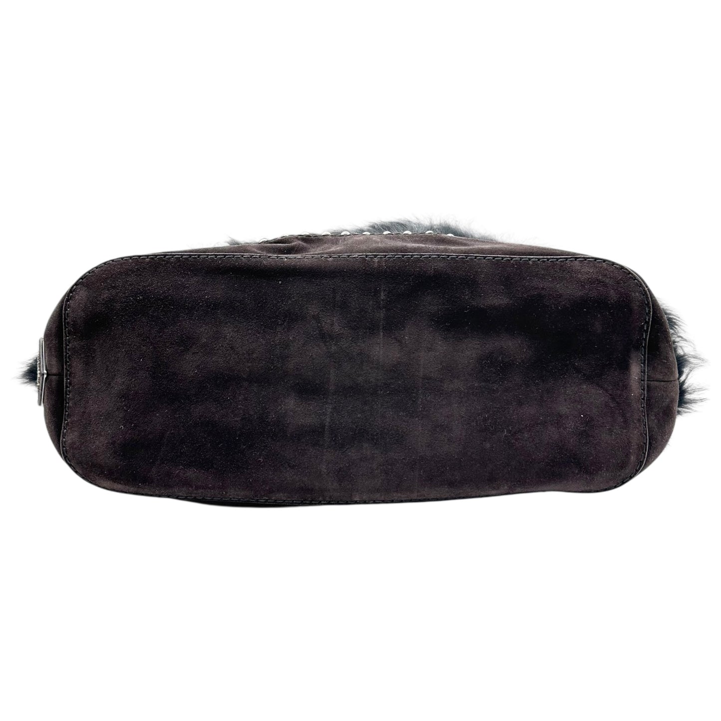 Prada Black Shearling & Fur Studded Hobo Bag