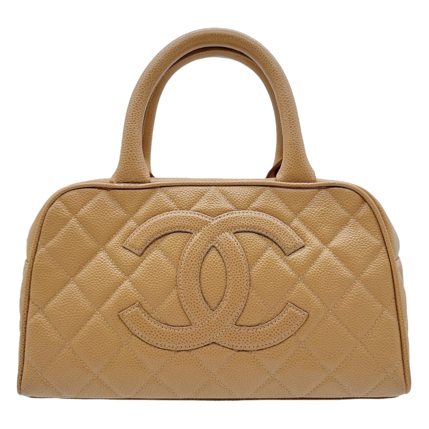Chanel Matelasse Tan Caviar Leather CC Logo Mini Bowler Bag 2003-04 - Outfit Repeater