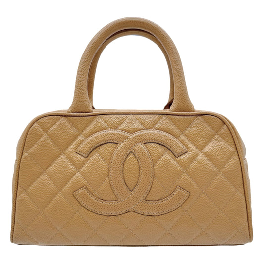 Chanel Matelasse Tan Caviar Leather CC Logo Mini Bowler Bag 2003-04 - Outfit Repeater