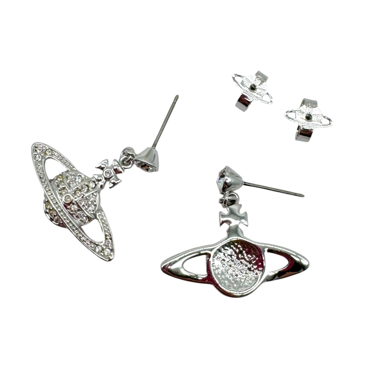 Vivienne Westwood Silver Crystal Dangly Orb Logo Earrings