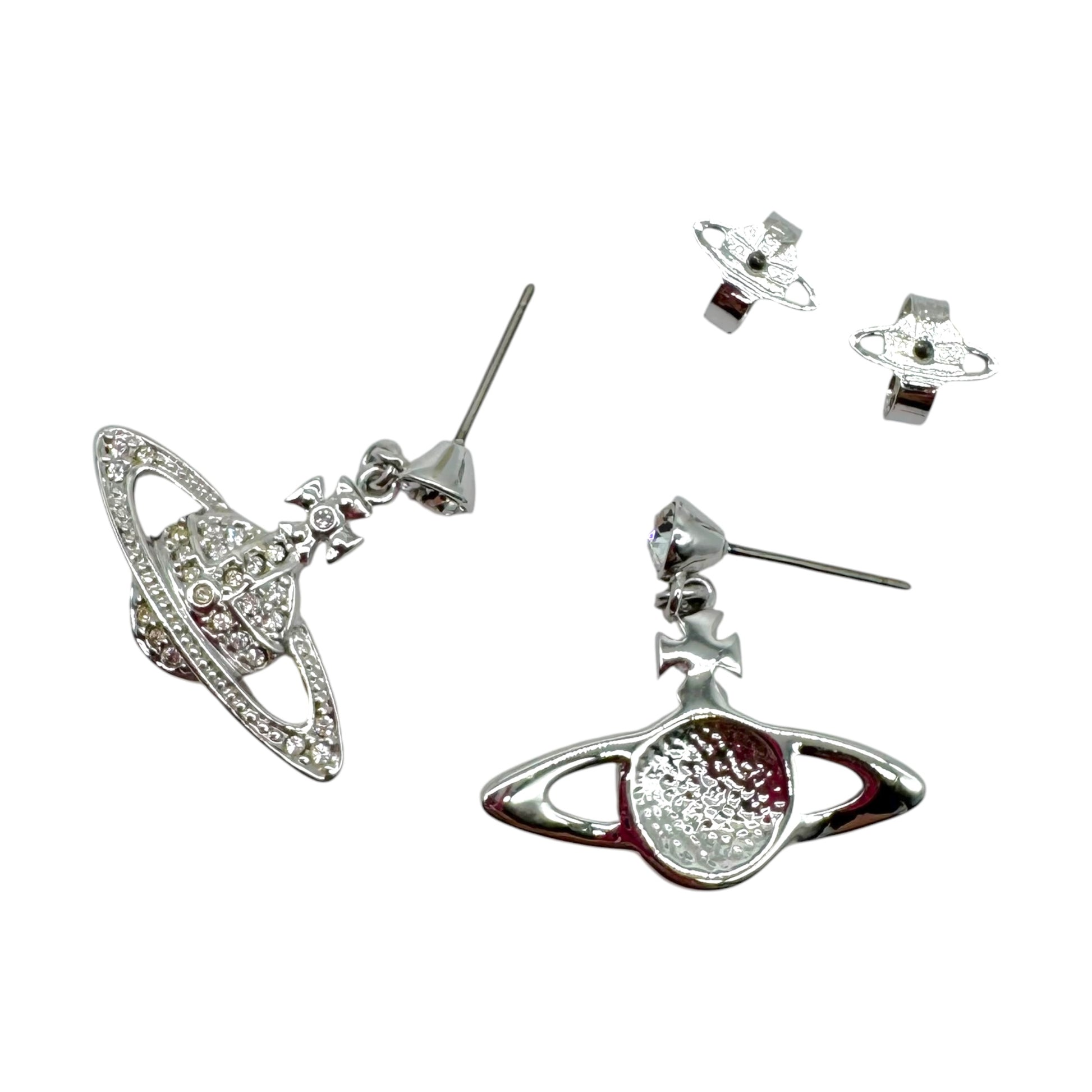 Vivienne Westwood Silver Crystal Dangly Orb Logo Earrings