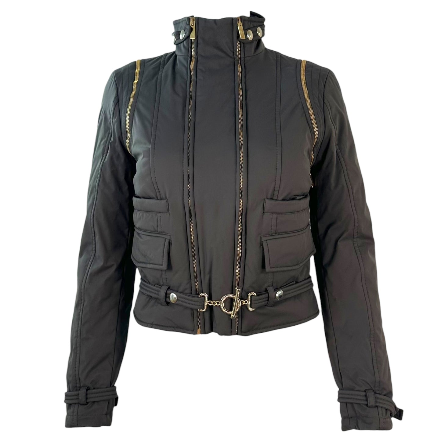 Blumarine Gray Down Fill 2-Way Moto Jacket