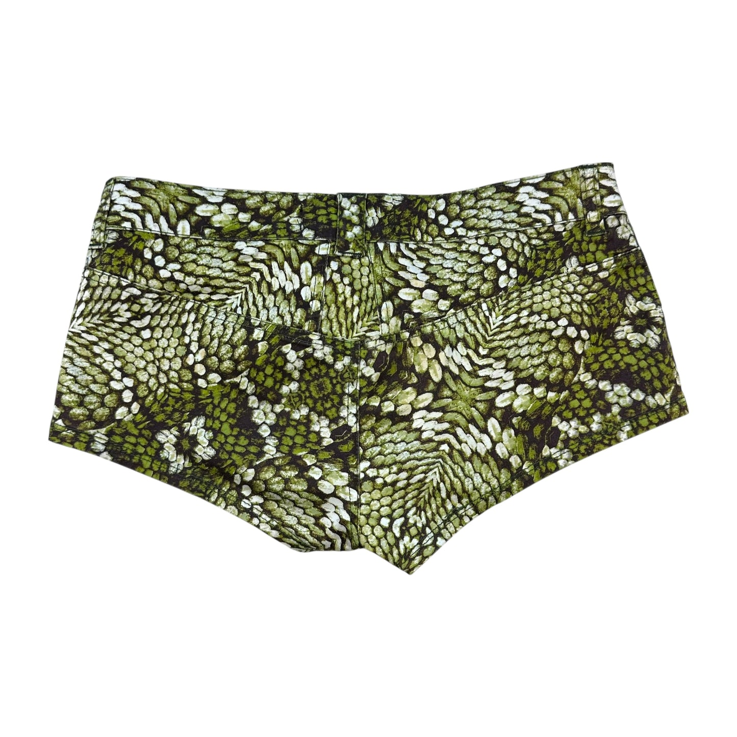 Just Cavalli Roberto Cavalli Green Scale Print Micro Mini Shorts