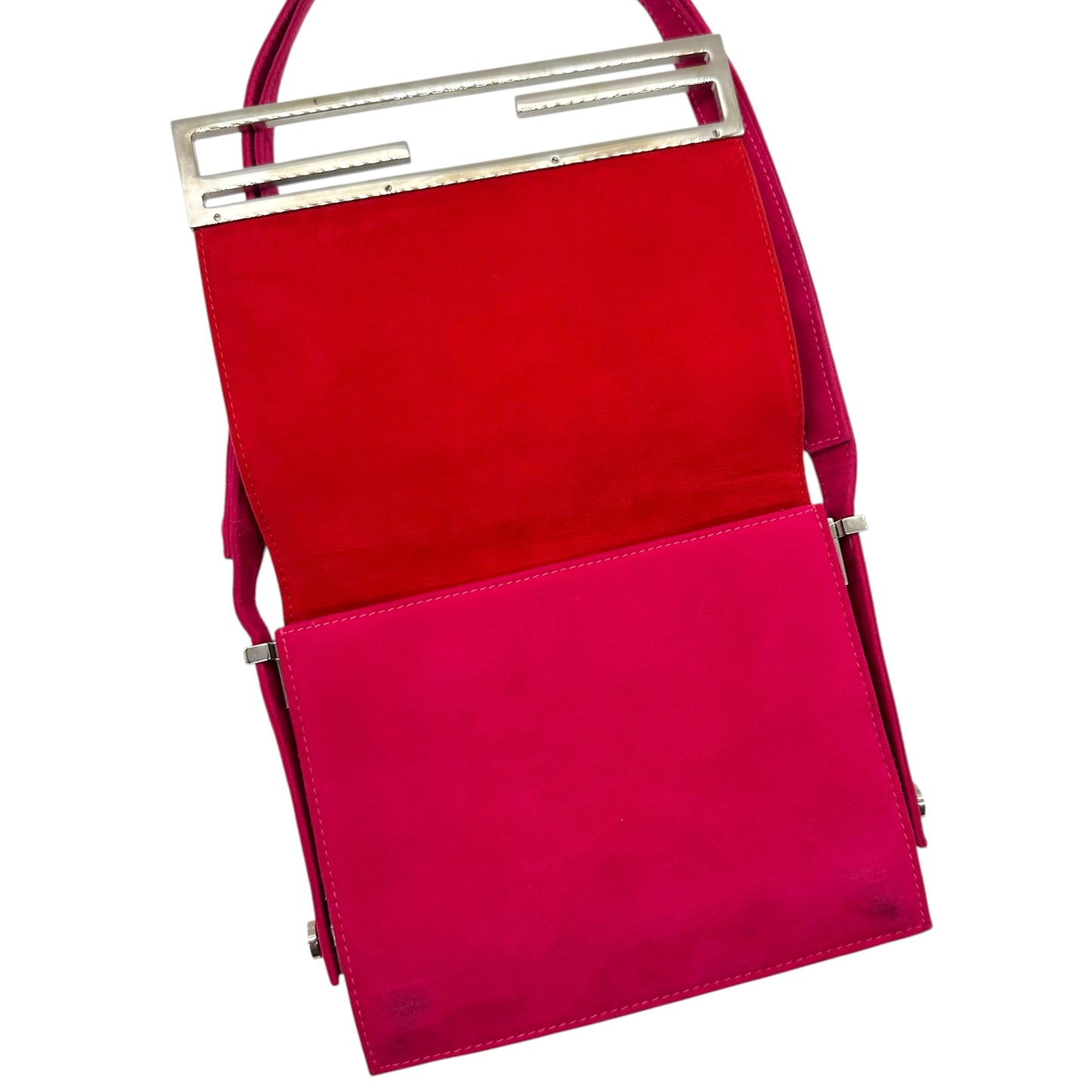 Fendi Convertible Shoulder Bag Pink Red Suede Logo Emblem