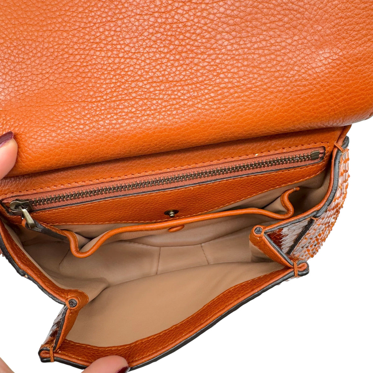 Gucci Orange Python Crossbody Bag With Bamboo Fringe