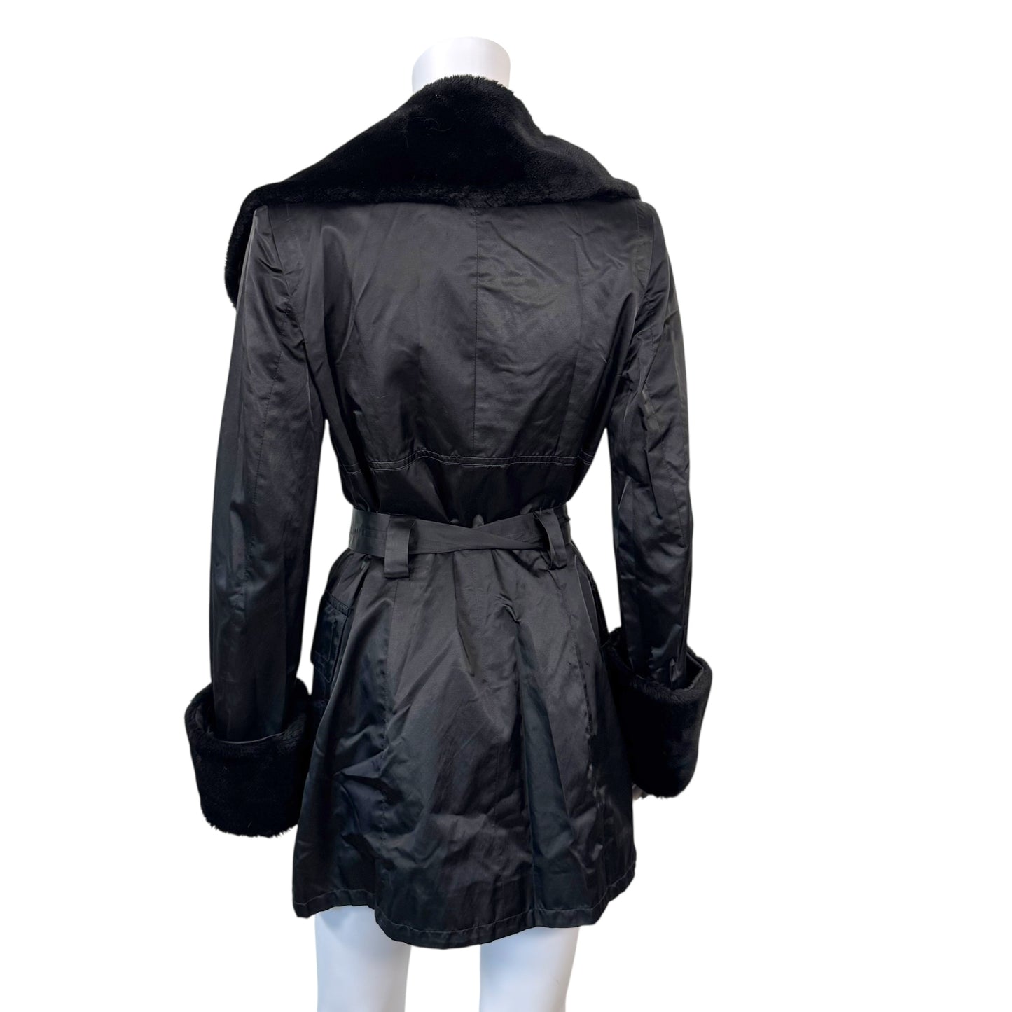 Dolce & Gabbana Black Trench Coat With Faux Fur Trim