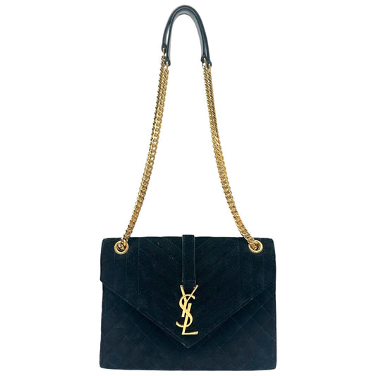Saint Laurent Black Quilted Suede Shoulder Bag