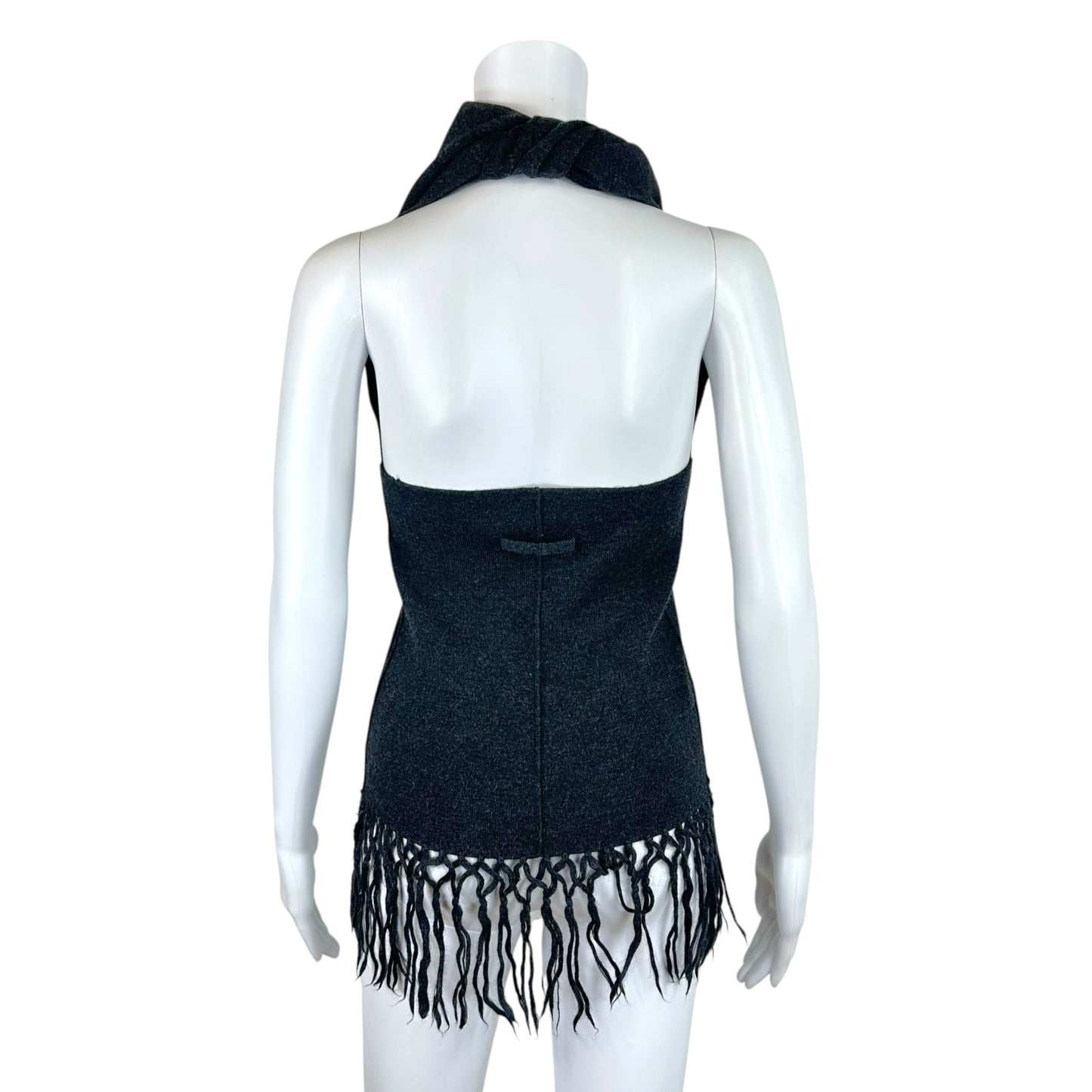 Jean Paul Gaultier Gray Knit Halter Top With Fringe Trim